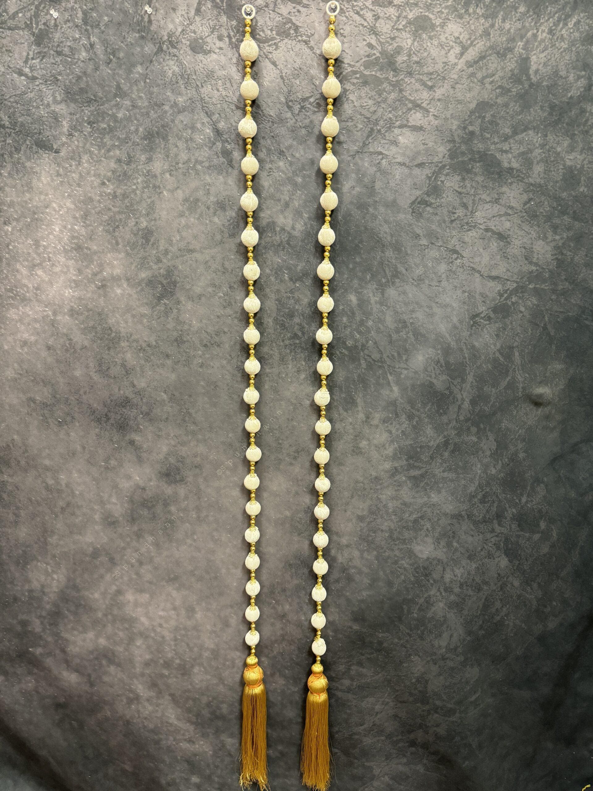Bead Strings and Gold Pearl String with Gold Tassel Pair