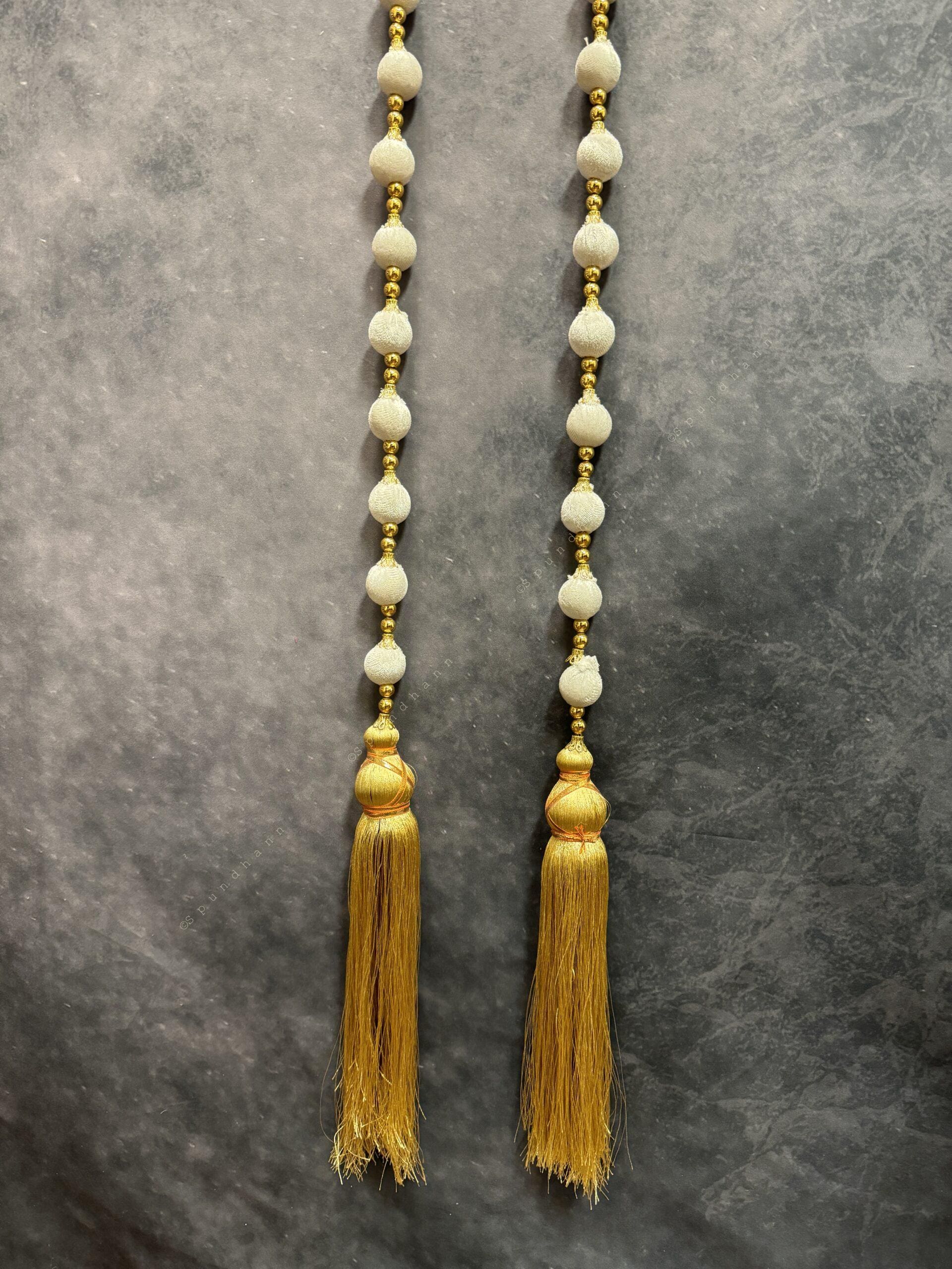 Bead Strings and Gold Pearl String with Gold Tassel Pair