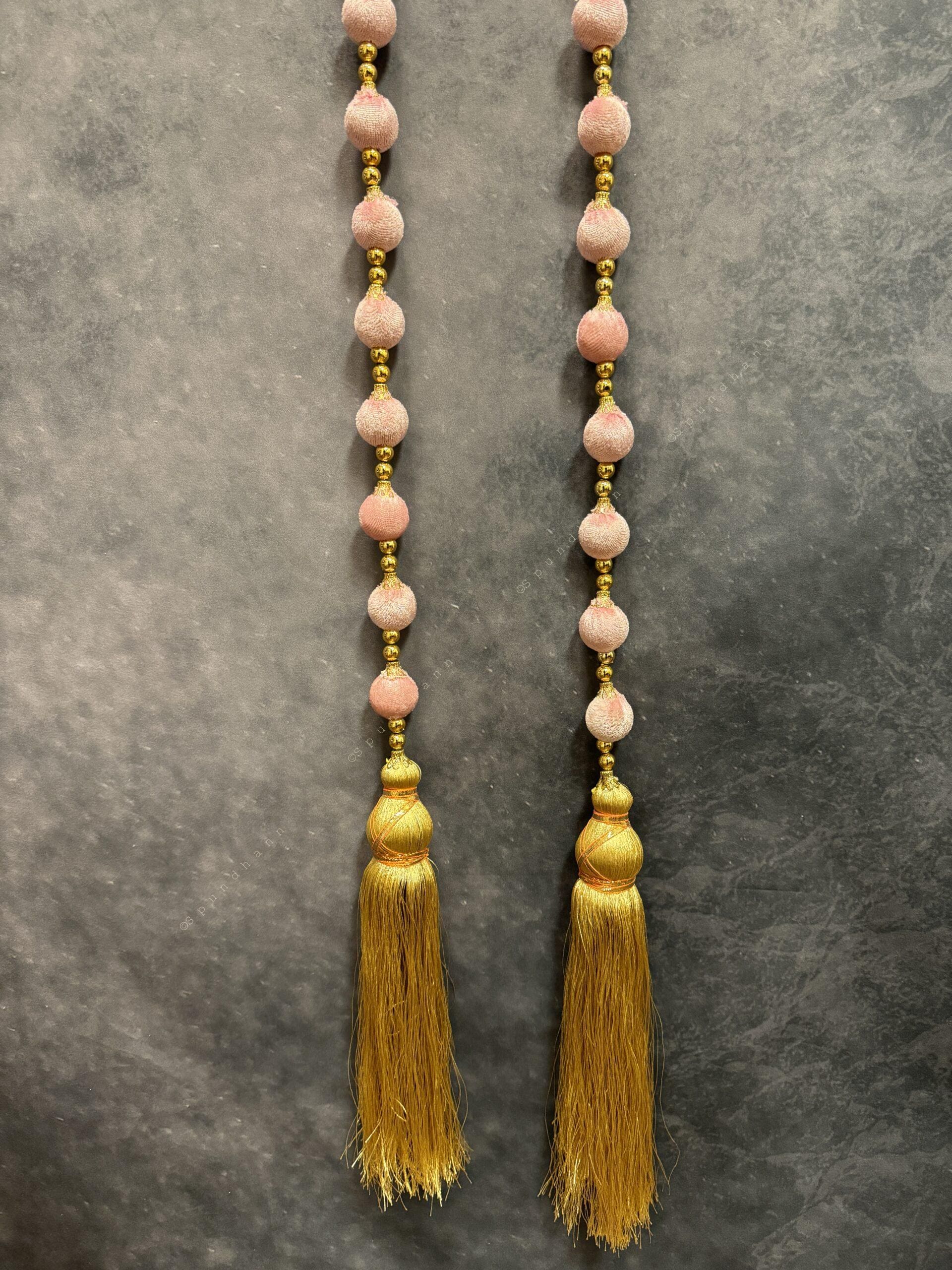 Bead Strings and Gold Pearl String with Gold Tassel Pair