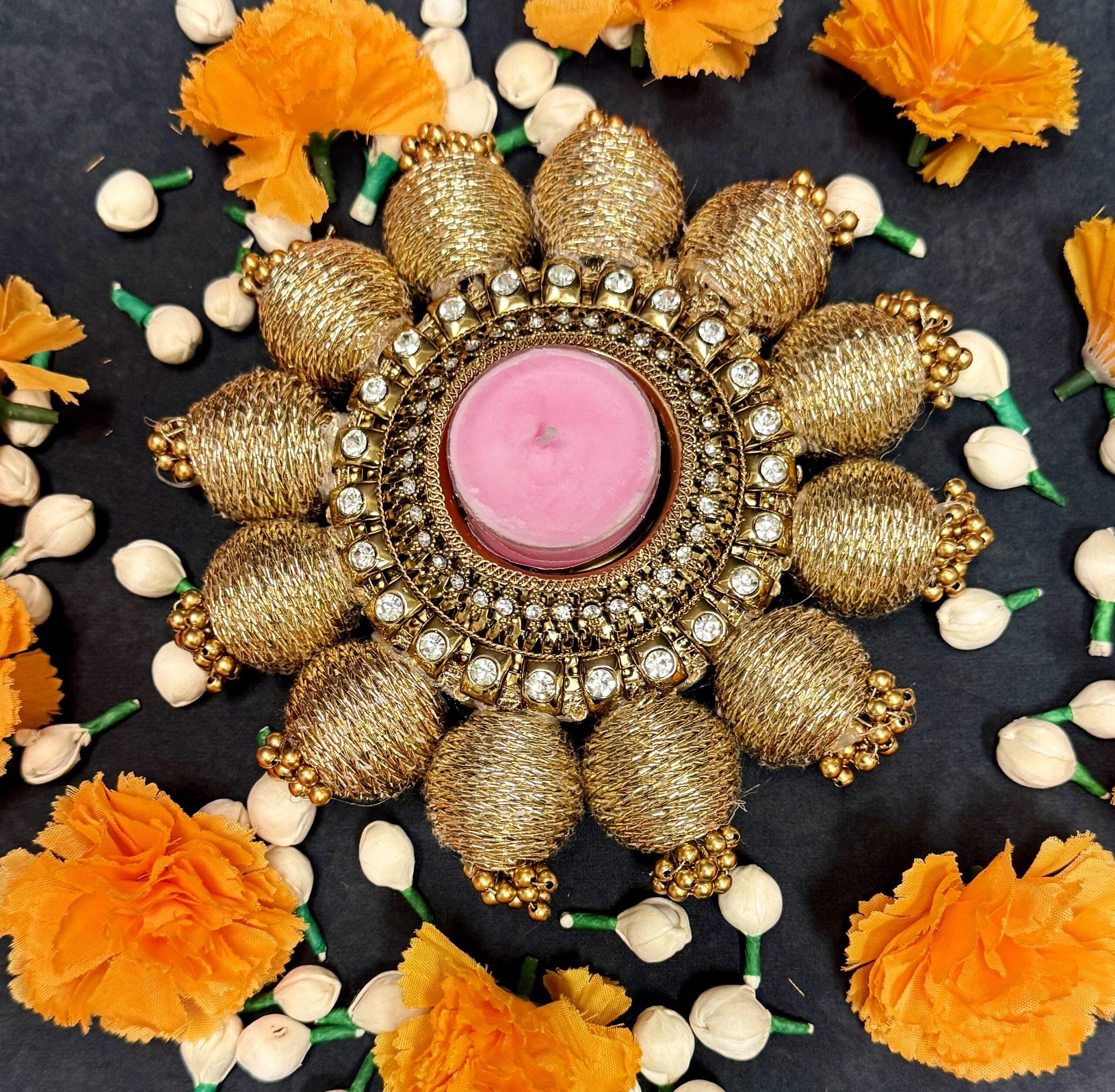 Gotapatti Beads and Decorative Stone Tealight Holder