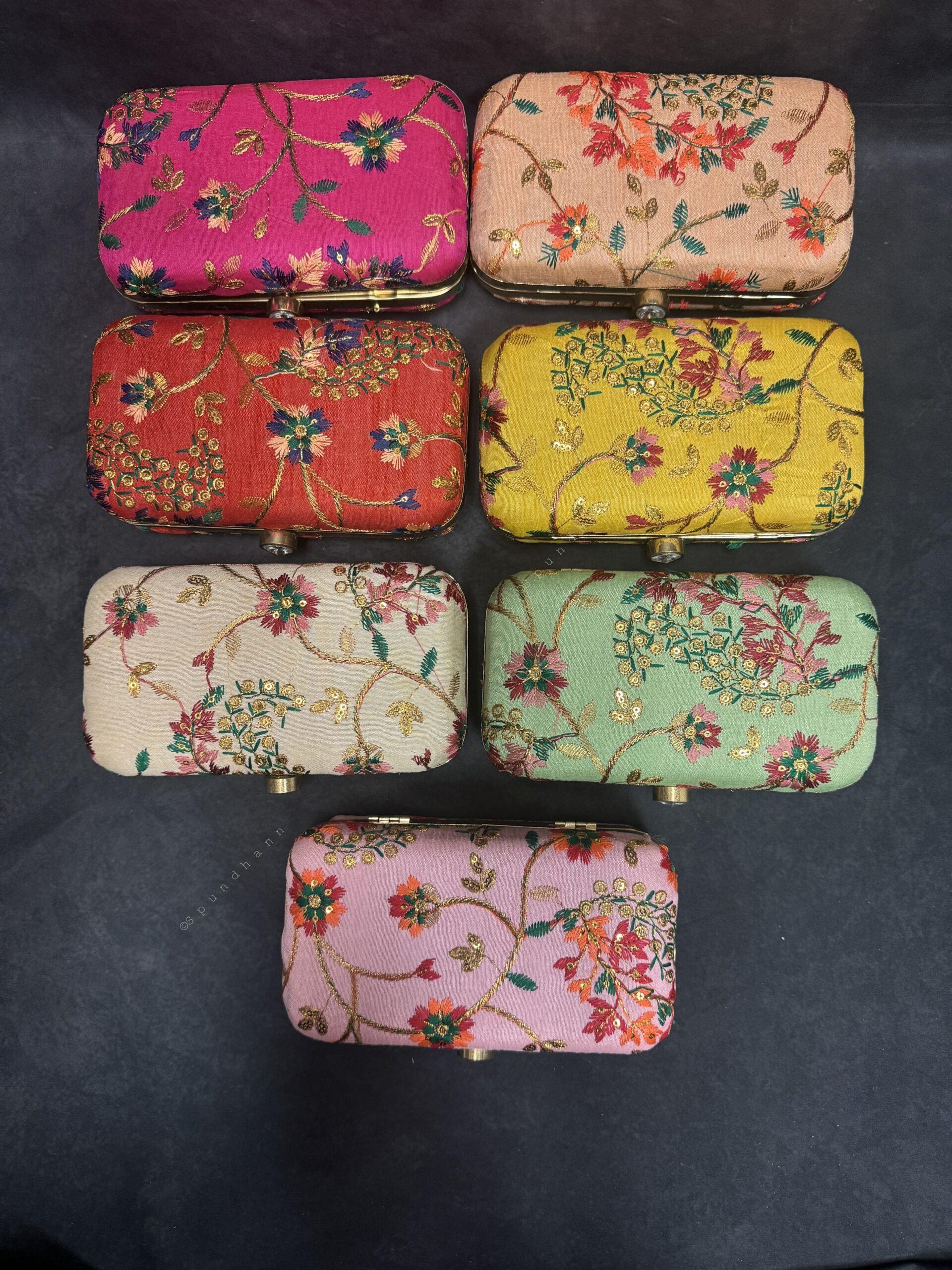Color Embroidered Metal Box Purse