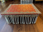 Wooden Chowki Stool With Pearl Hanging and Mirror