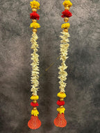 Bell With Shola Wood Marigold and Chameli String (Set of Two)