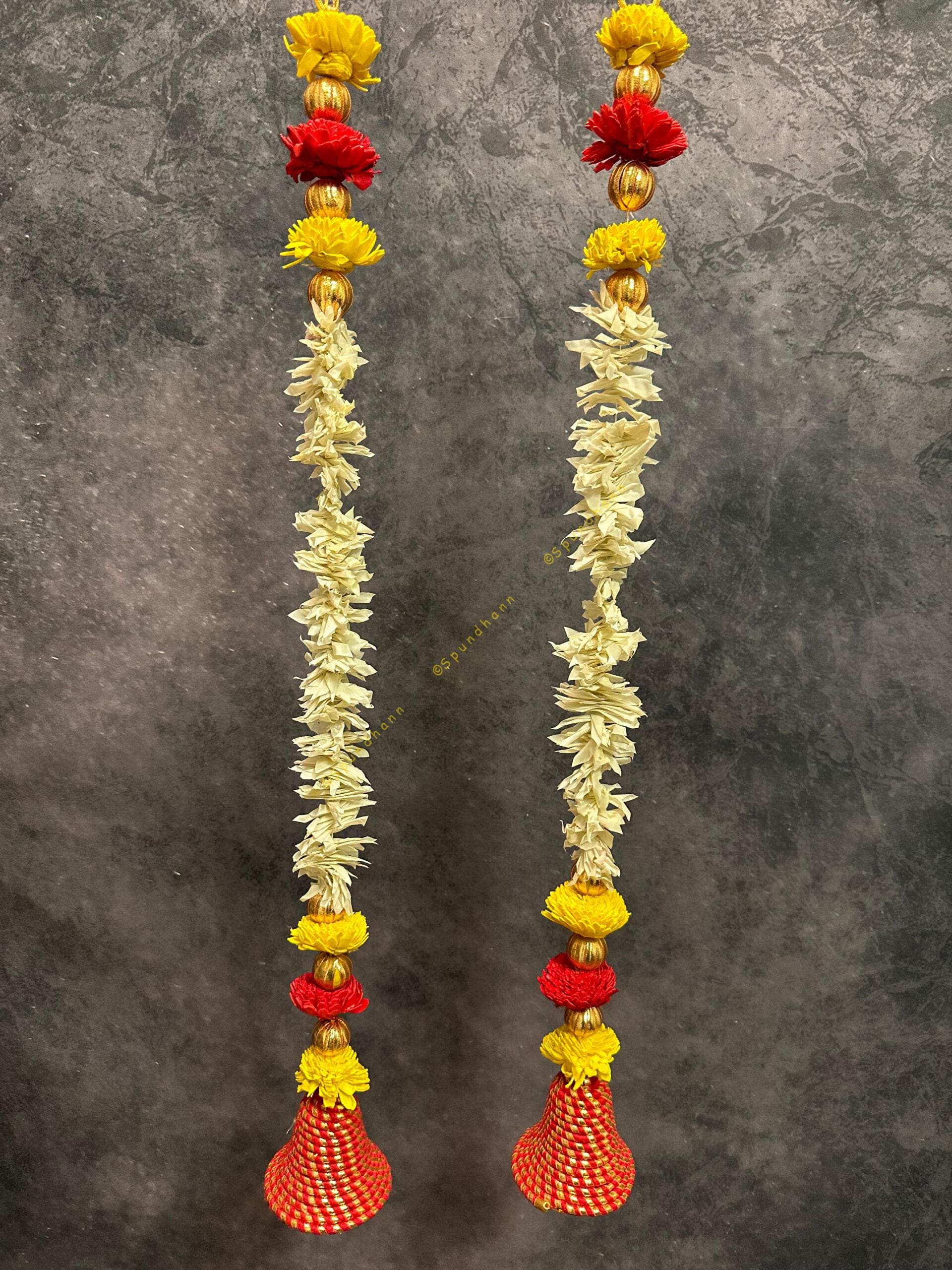 Bell With Shola Wood Marigold and Chameli String (Set of Two)