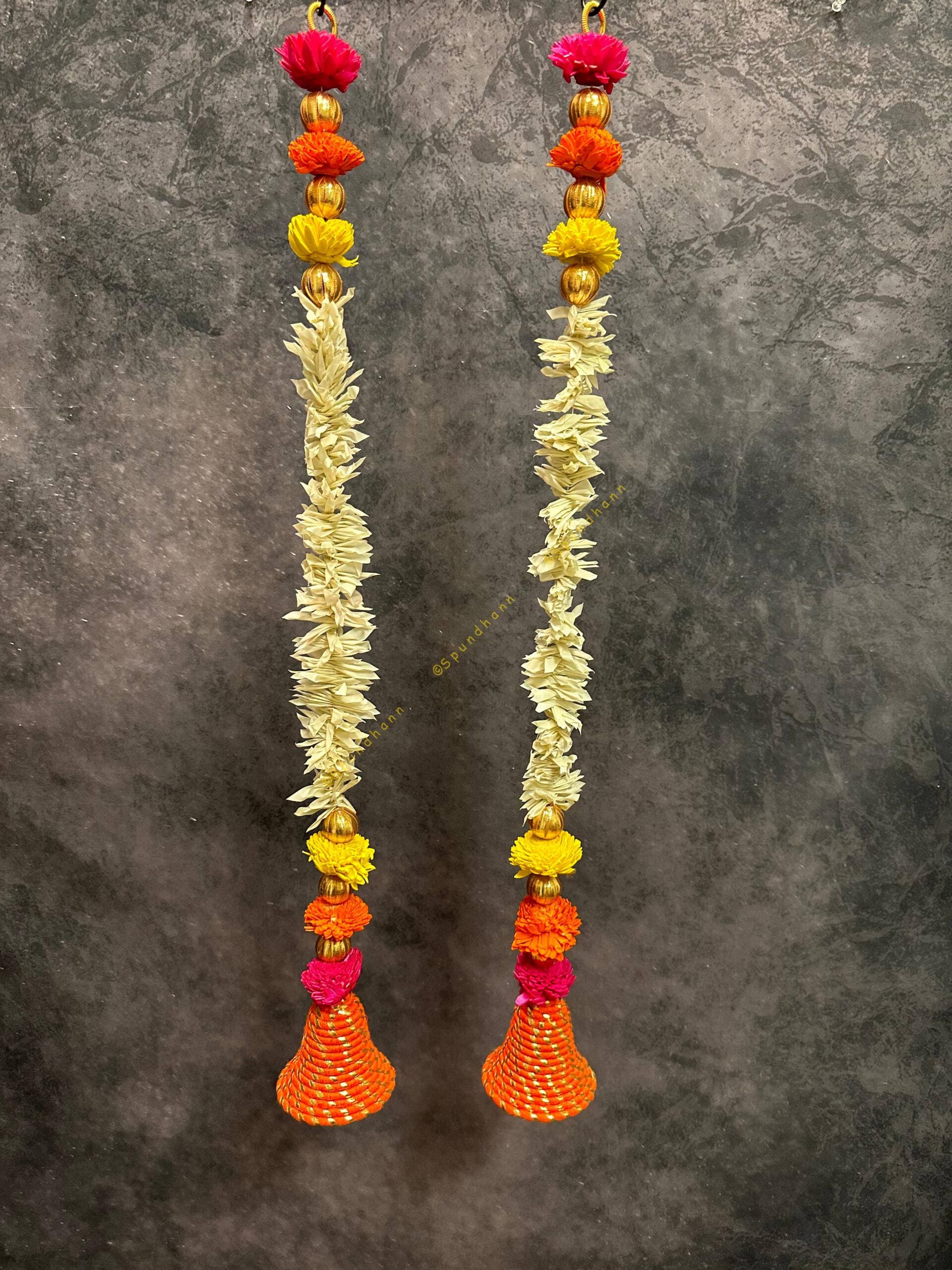 Bell With Shola Wood Marigold and Chameli String (Set of Two)