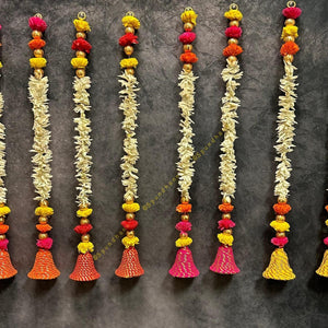 Bell With Shola Wood Marigold and Chameli String (Set of Two)