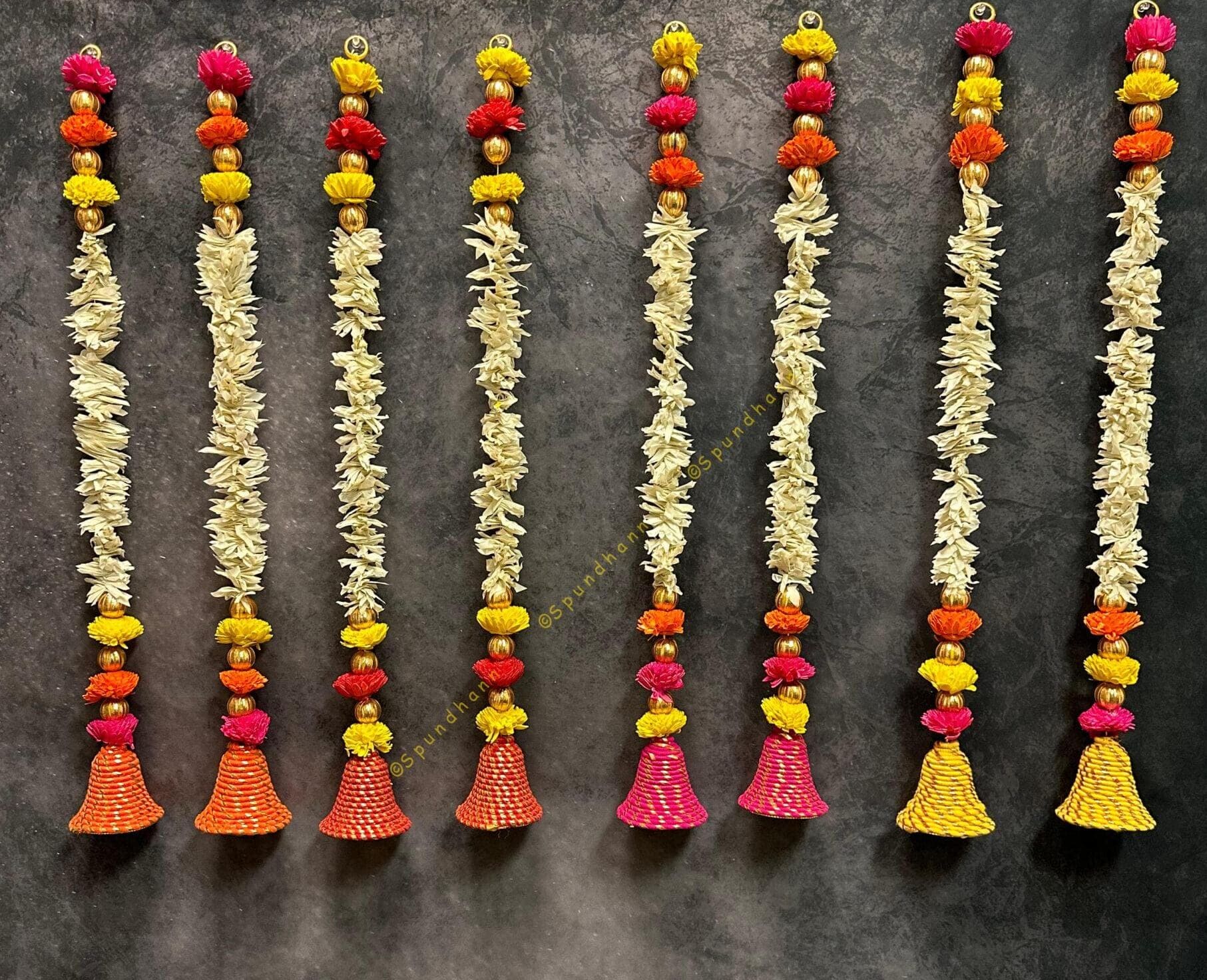 Bell With Shola Wood Marigold and Chameli String (Set of Two)