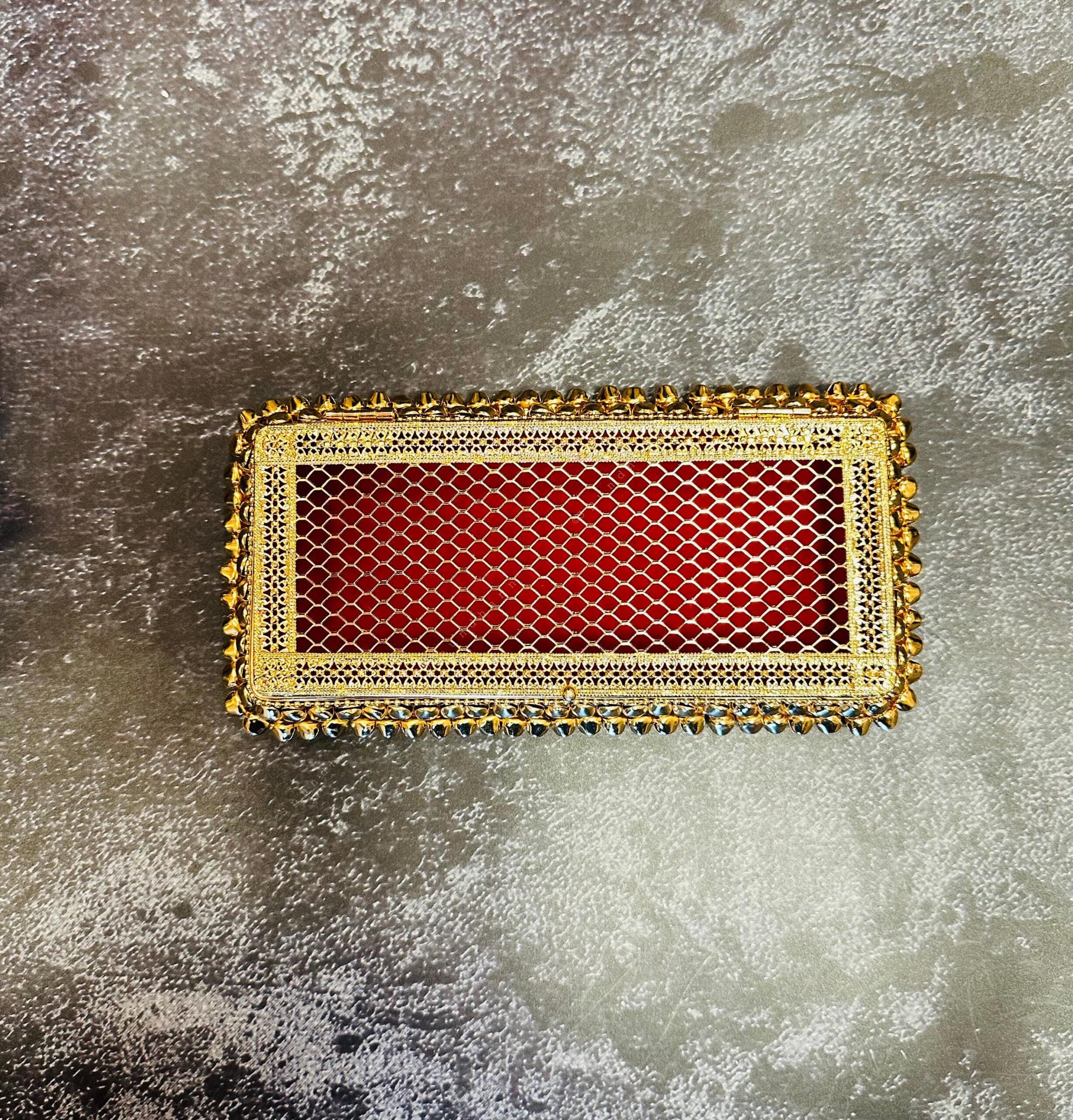 Gold Metal Net Gift Box With Ghungroo