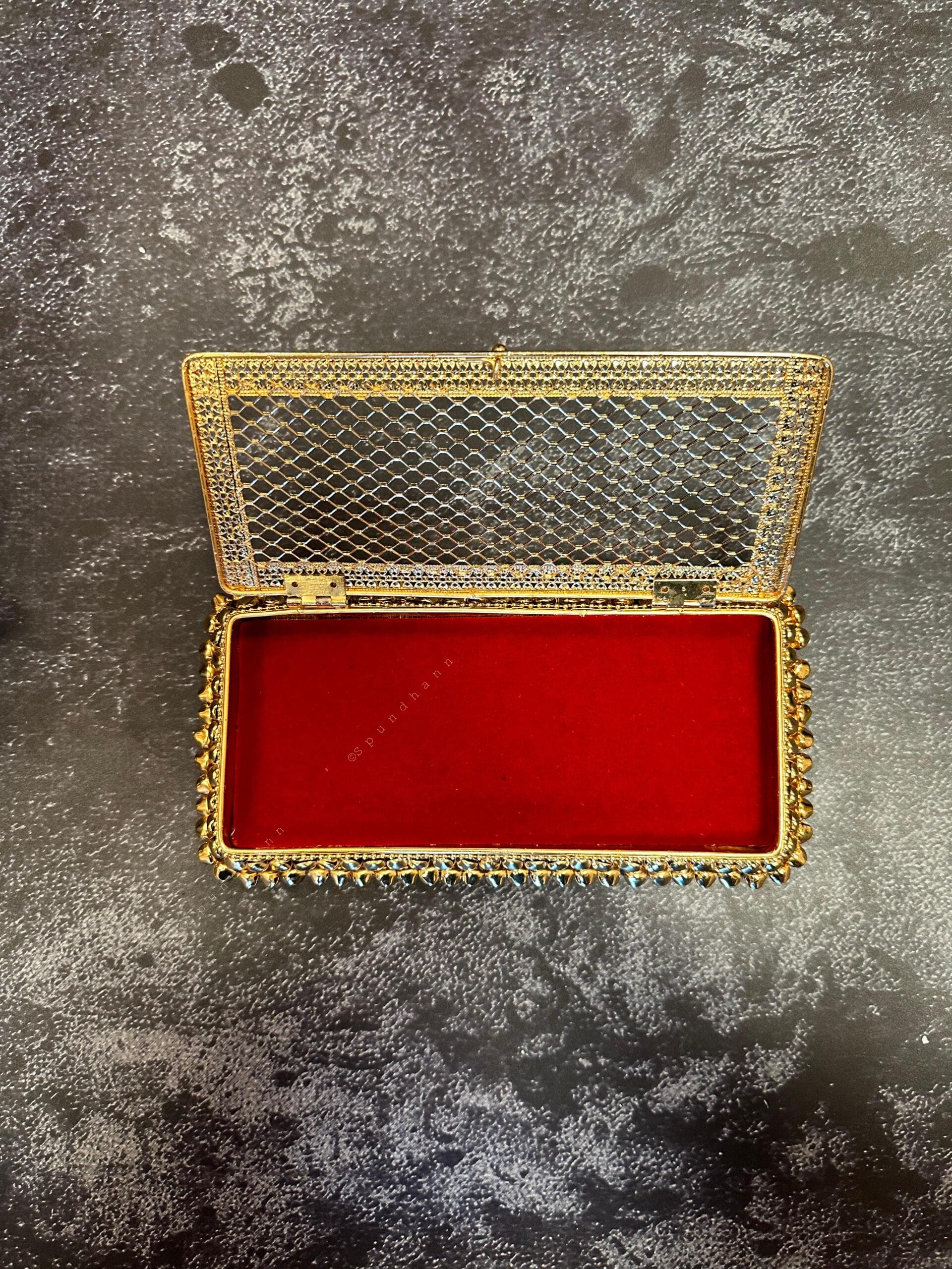 Gold Metal Net Gift Box With Ghungroo