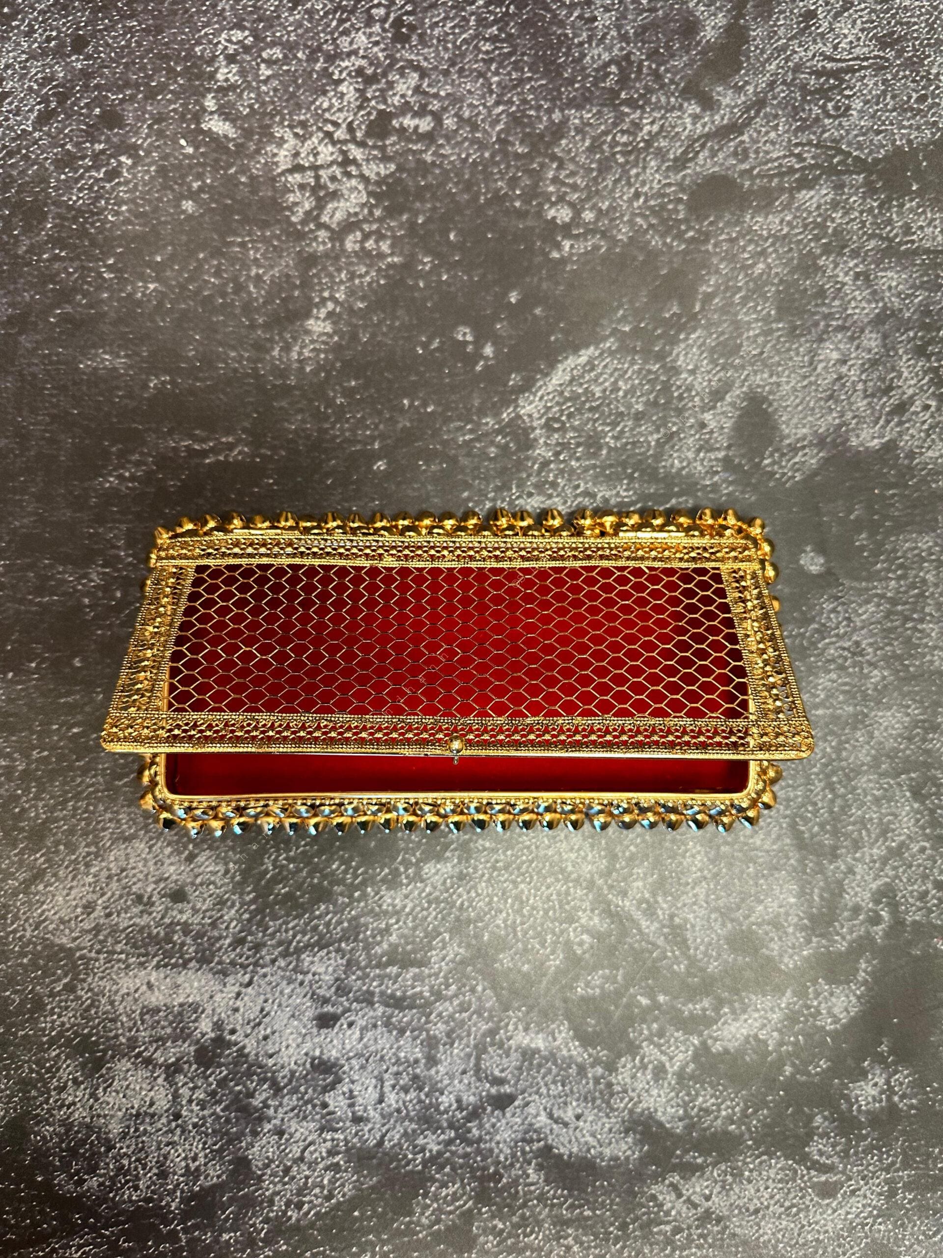 Gold Metal Net Gift Box With Ghungroo