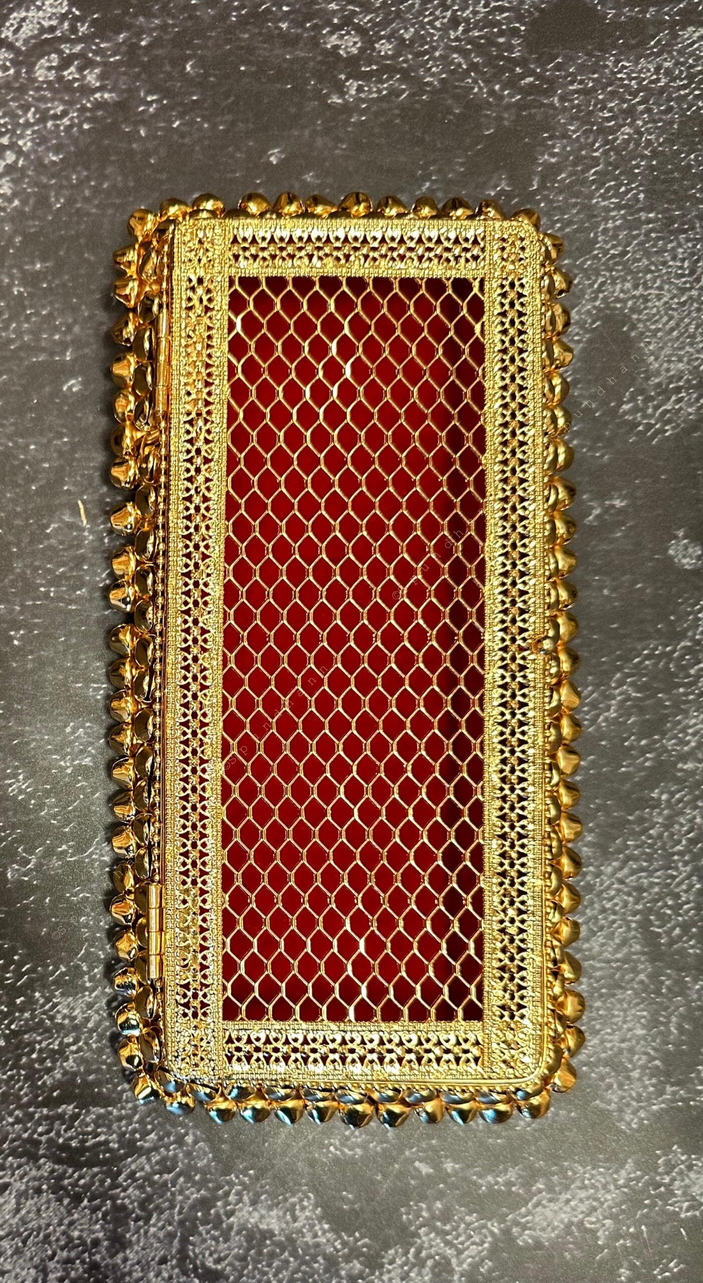 Gold Metal Net Gift Box With Ghungroo