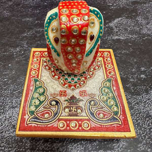 Meenakari Marble Ganesha And Chowki Set