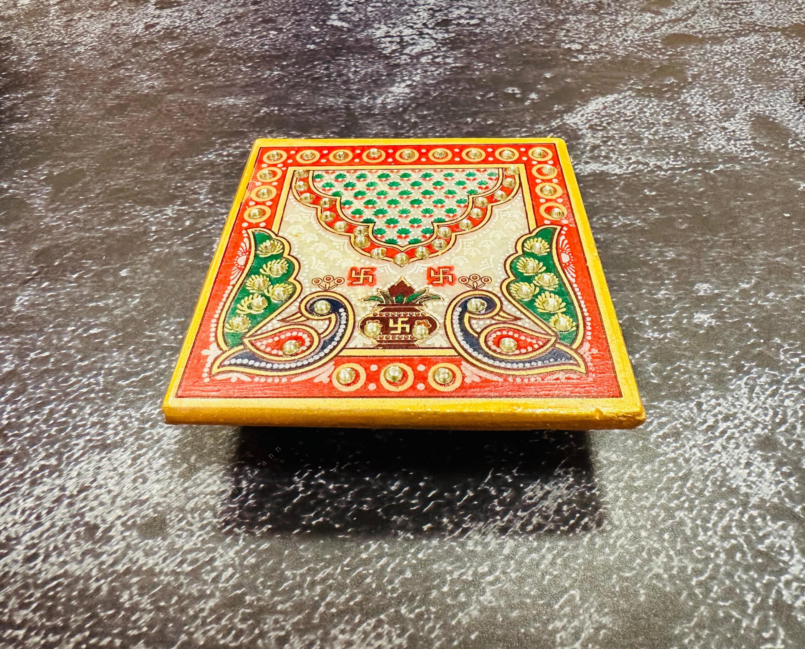 Meenakari Marble Ganesha And Chowki Set