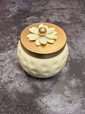 Small White Matka Canister and Gold Flower Lid