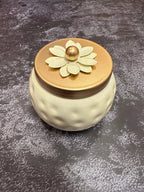 Small White Matka Canister and Gold Flower Lid