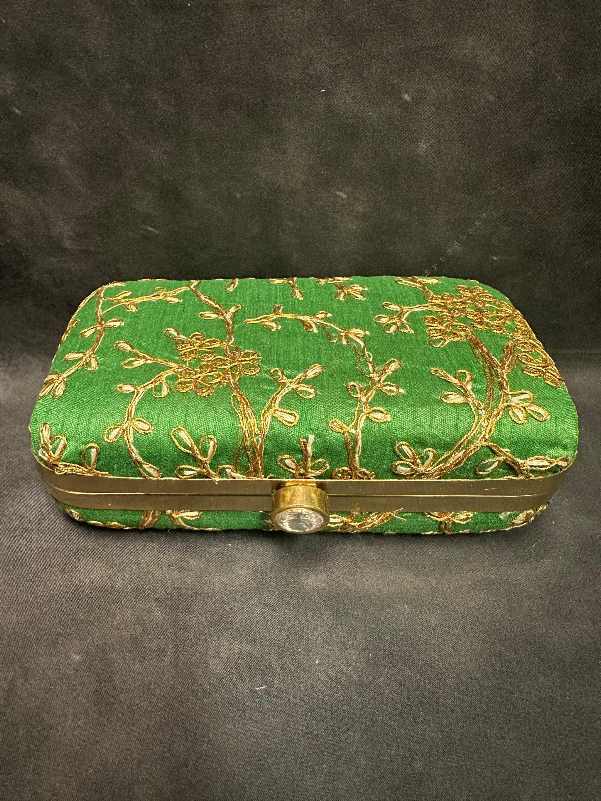 Gold Embroidery Metal Box Purse
