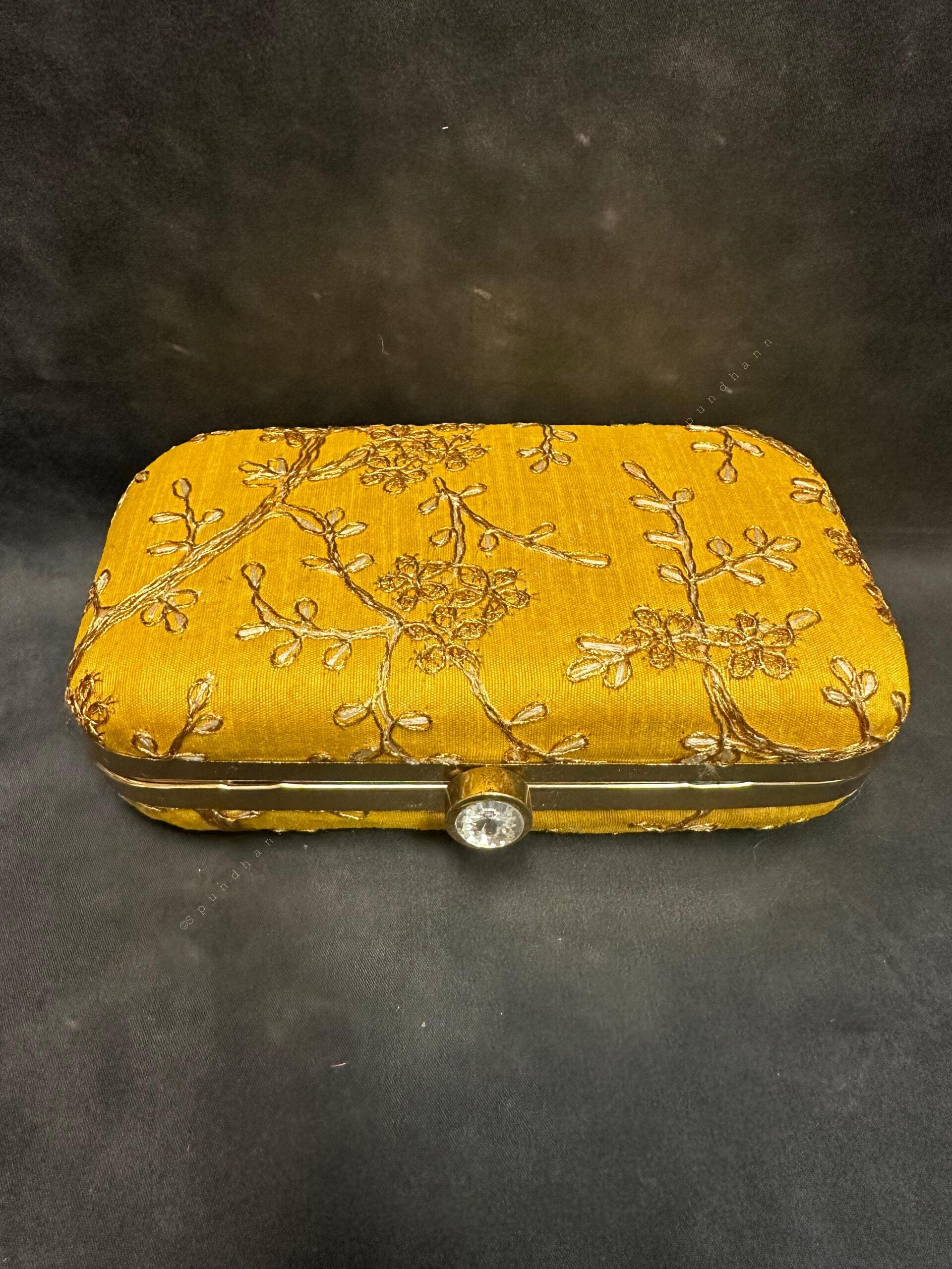 Gold Embroidery Metal Box Purse