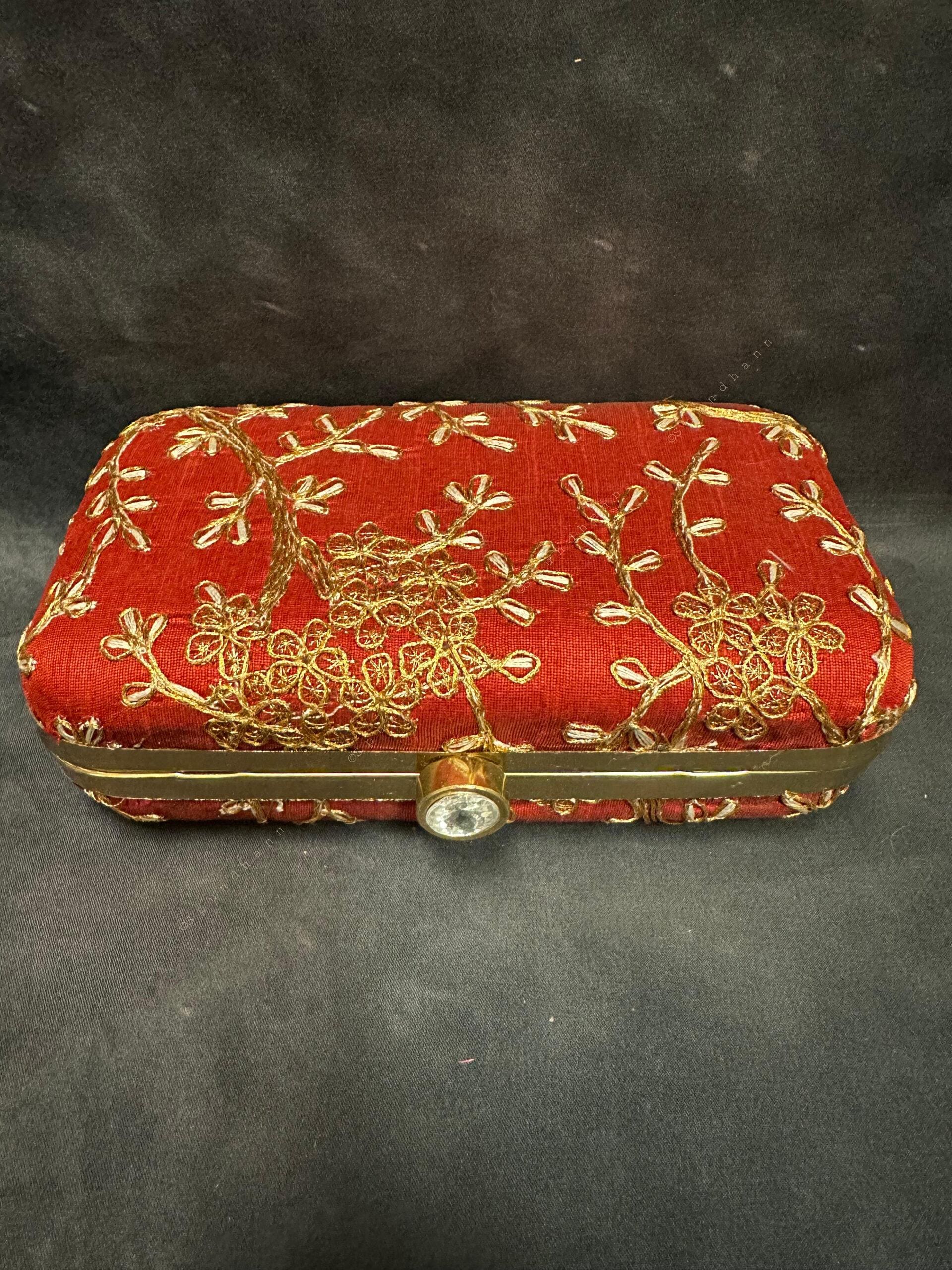 Gold Embroidery Metal Box Purse