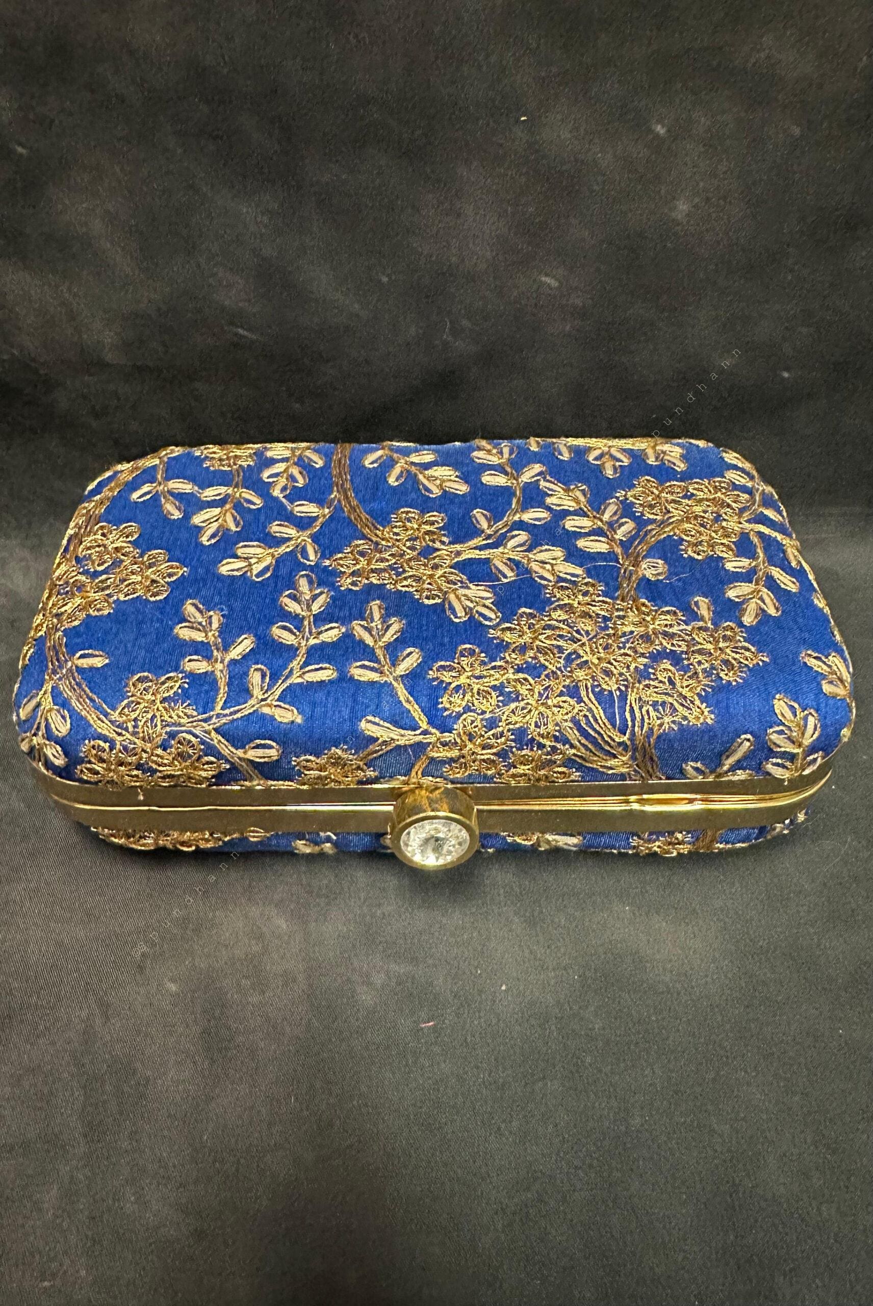 Gold Embroidery Metal Box Purse