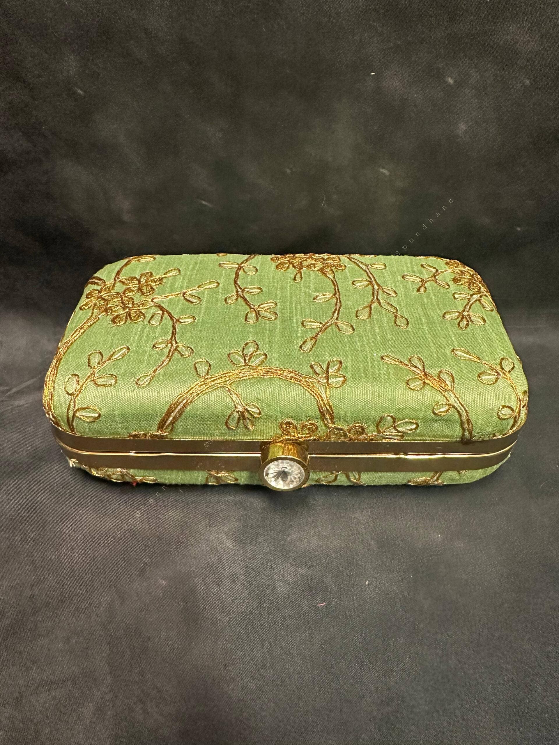 Gold Embroidery Metal Box Purse