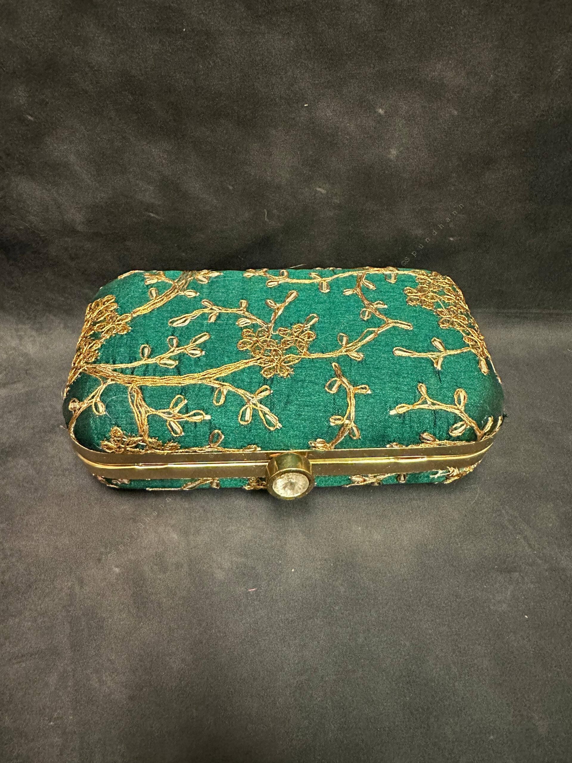 Gold Embroidery Metal Box Purse