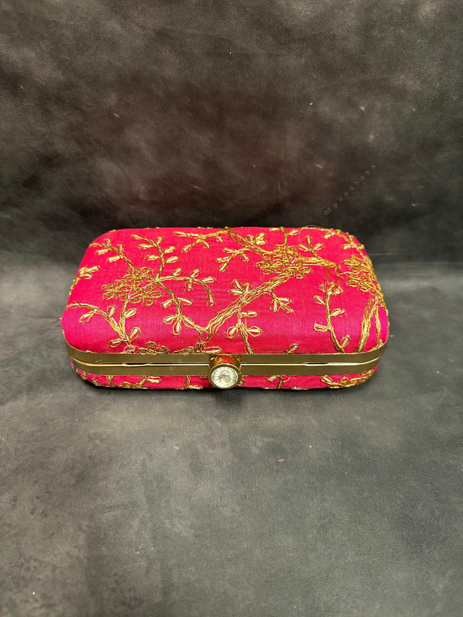 Gold Embroidery Metal Box Purse