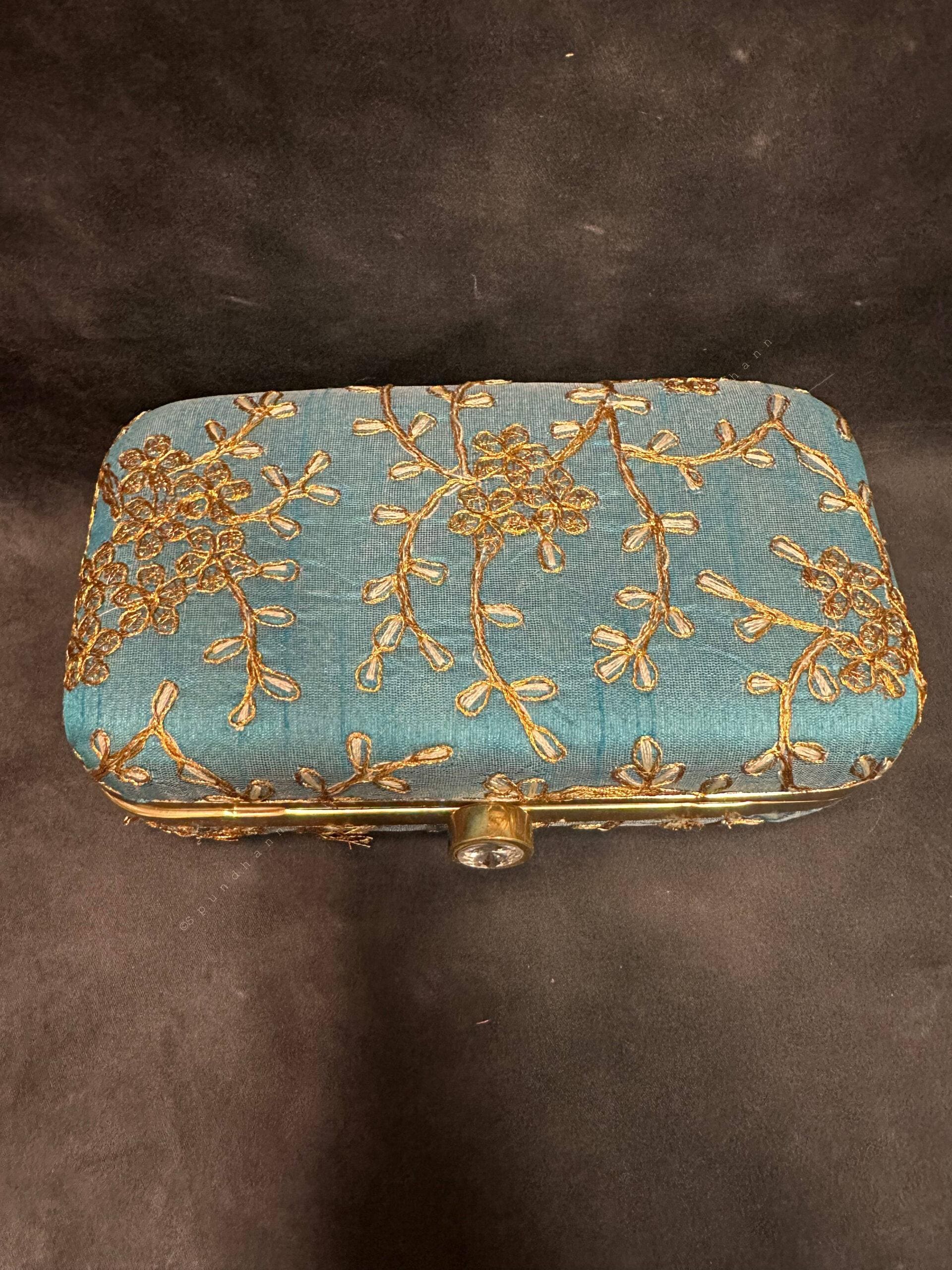 Gold Embroidery Metal Box Purse