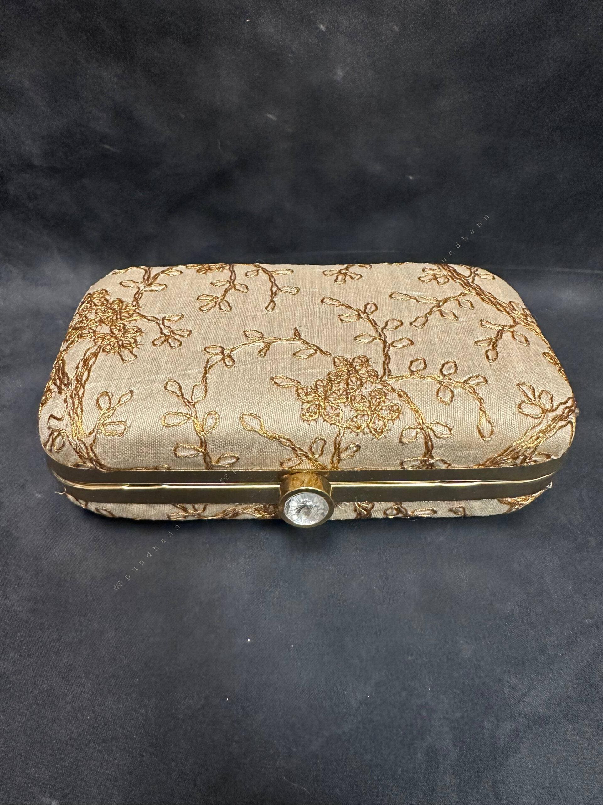 Gold Embroidery Metal Box Purse