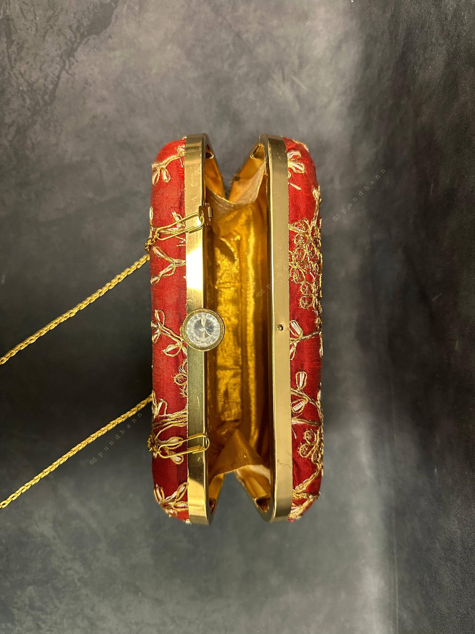 Gold Embroidery Metal Box Purse