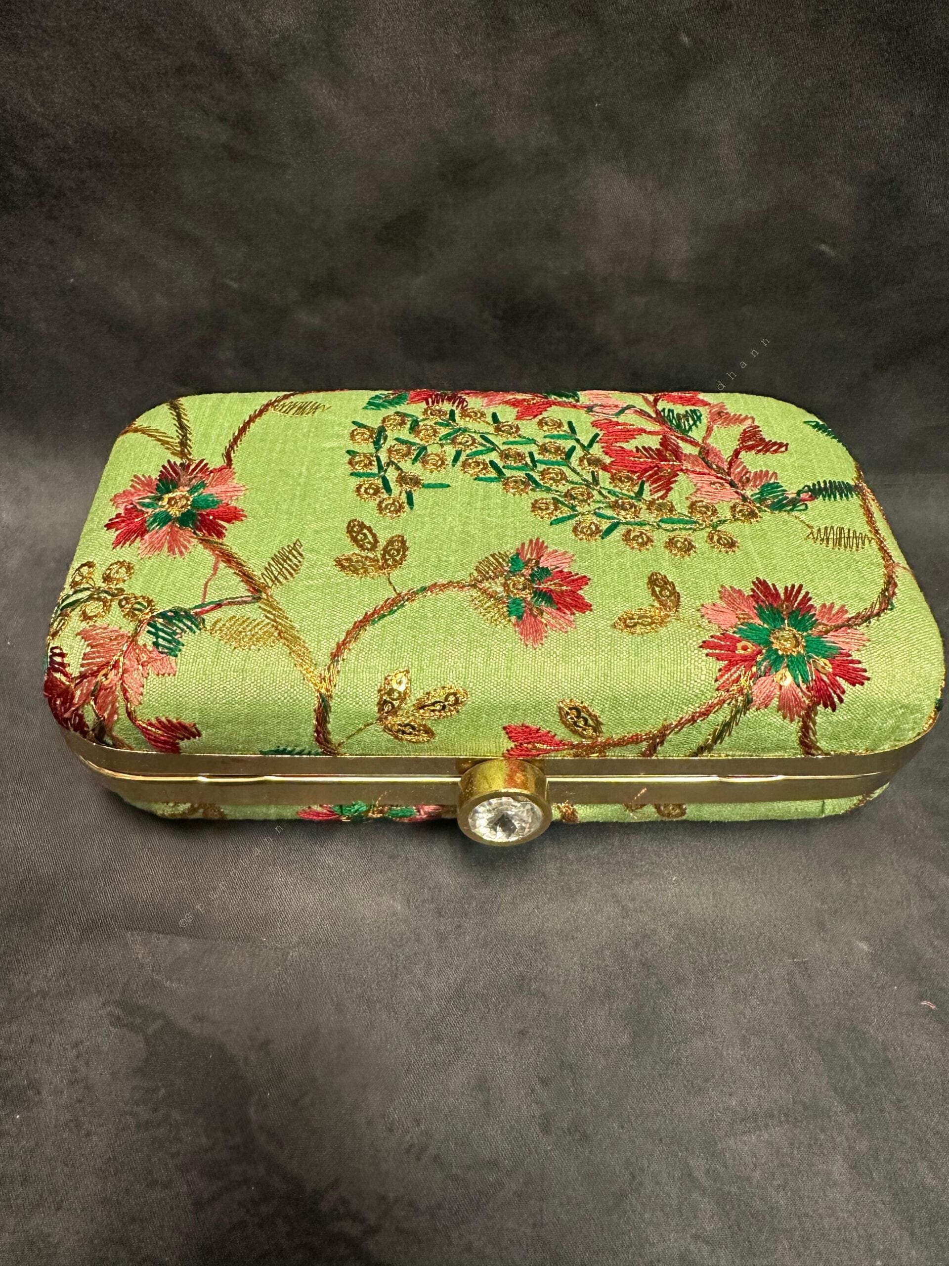 Color Embroidered Metal Box Purse