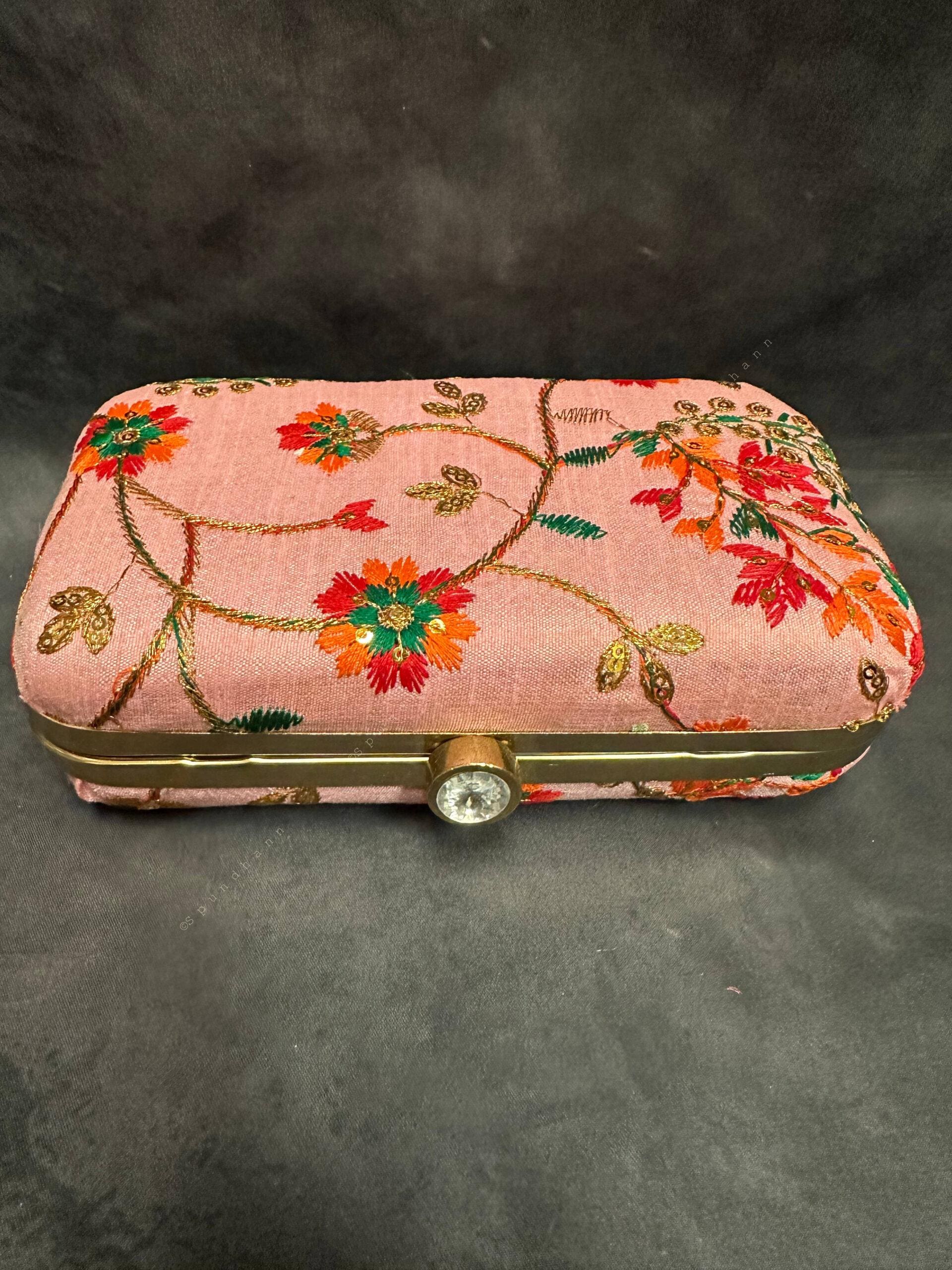 Color Embroidered Metal Box Purse