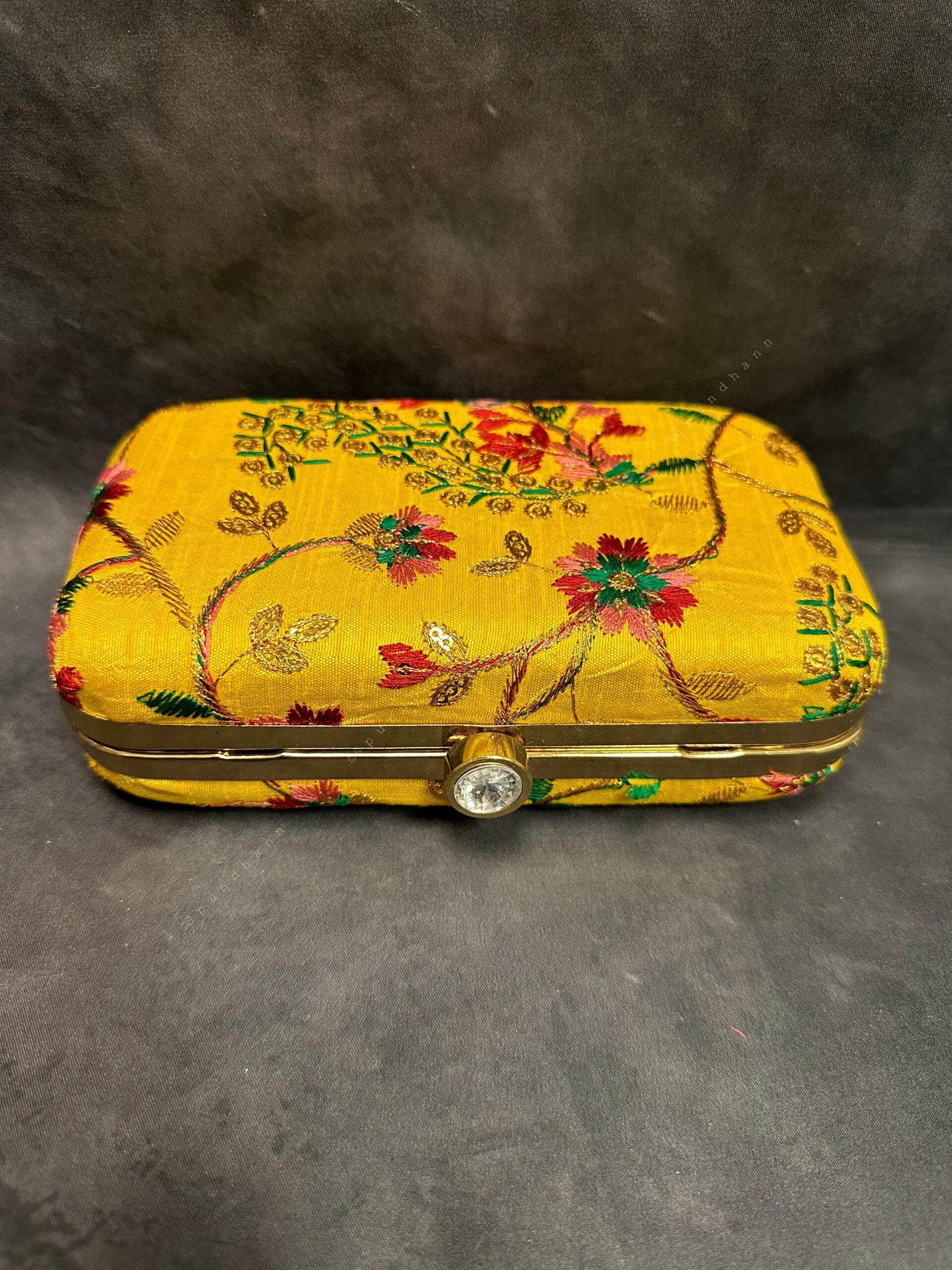 Color Embroidered Metal Box Purse