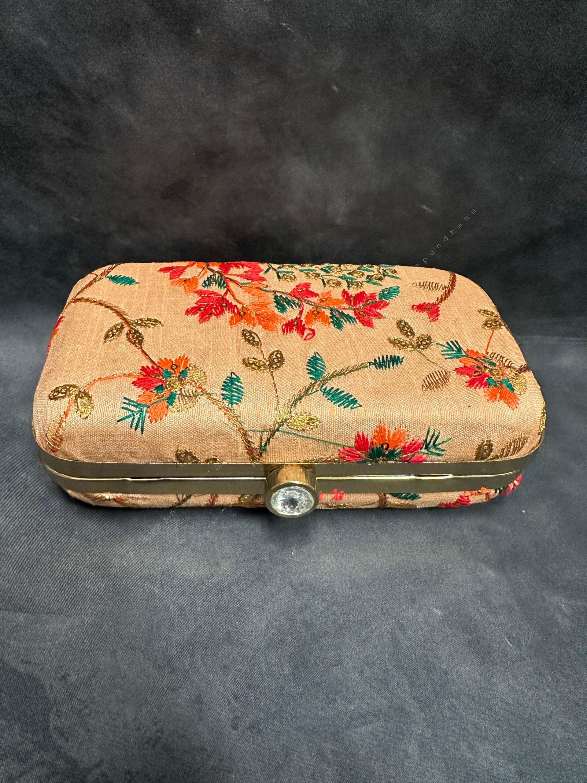 Color Embroidered Metal Box Purse