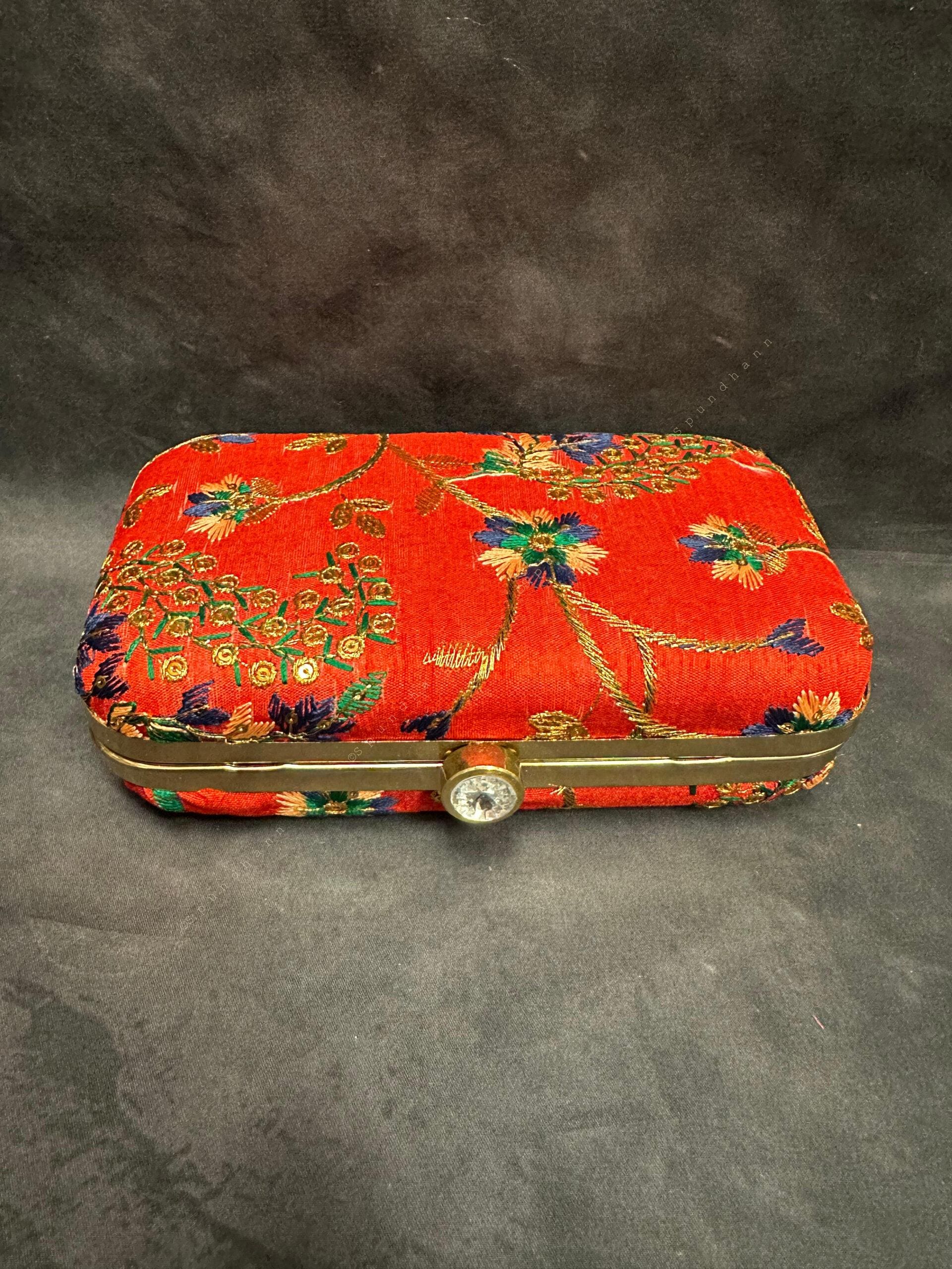 Color Embroidered Metal Box Purse