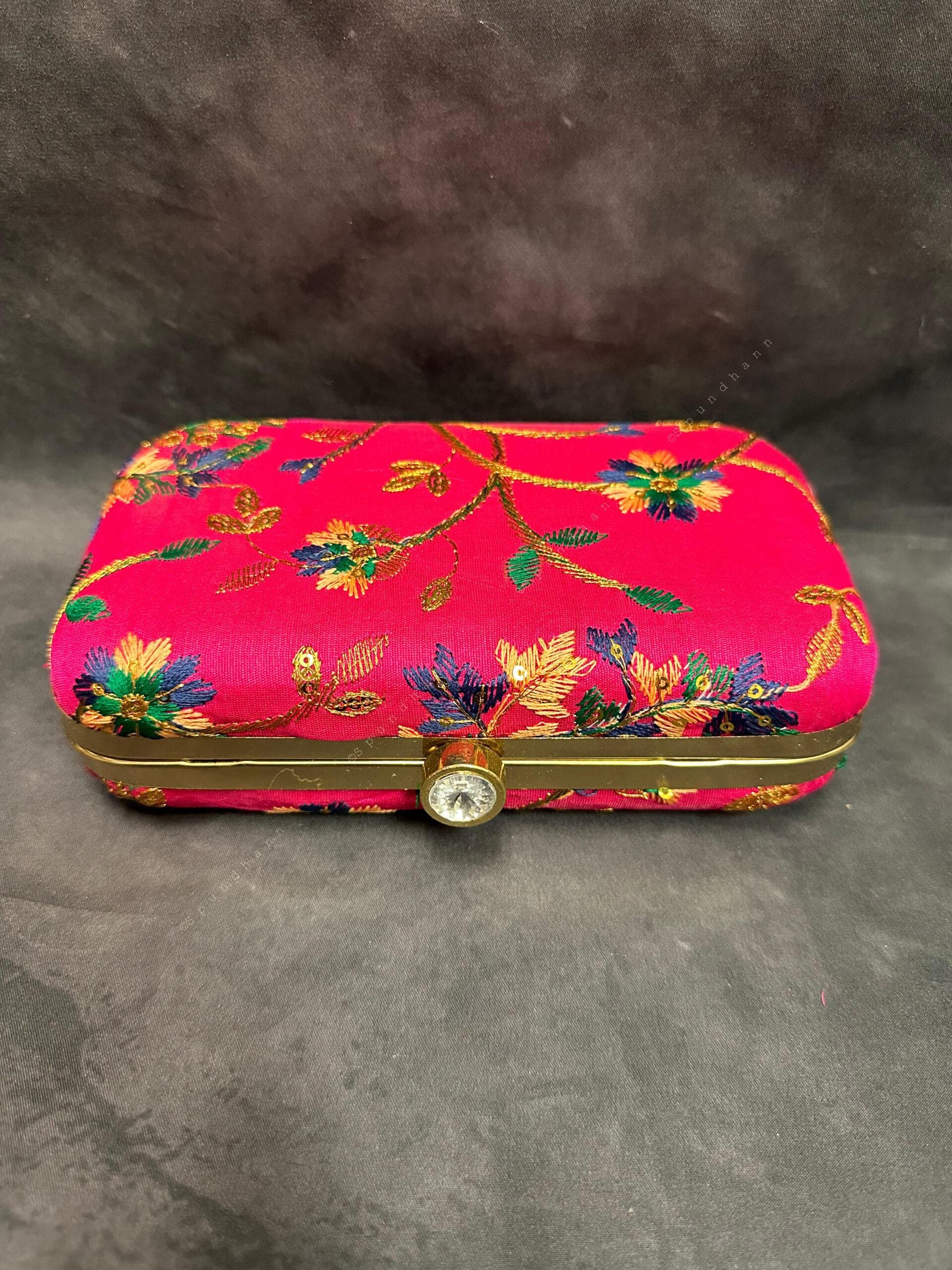 Color Embroidered Metal Box Purse