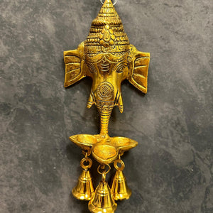 Ganesha Brass Wall Hanging With Diya and Bells