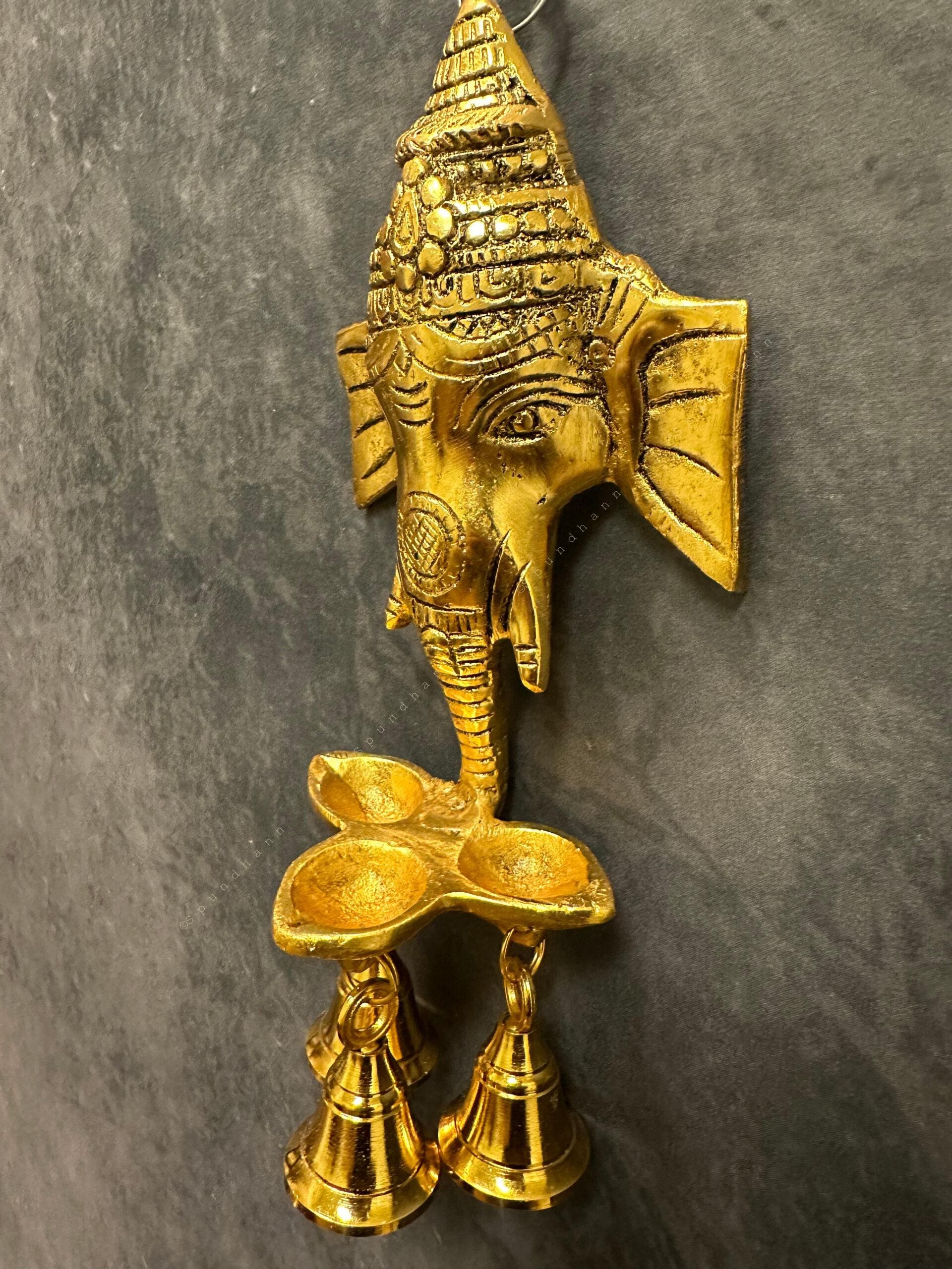 Ganesha Brass Wall Hanging With Diya and Bells