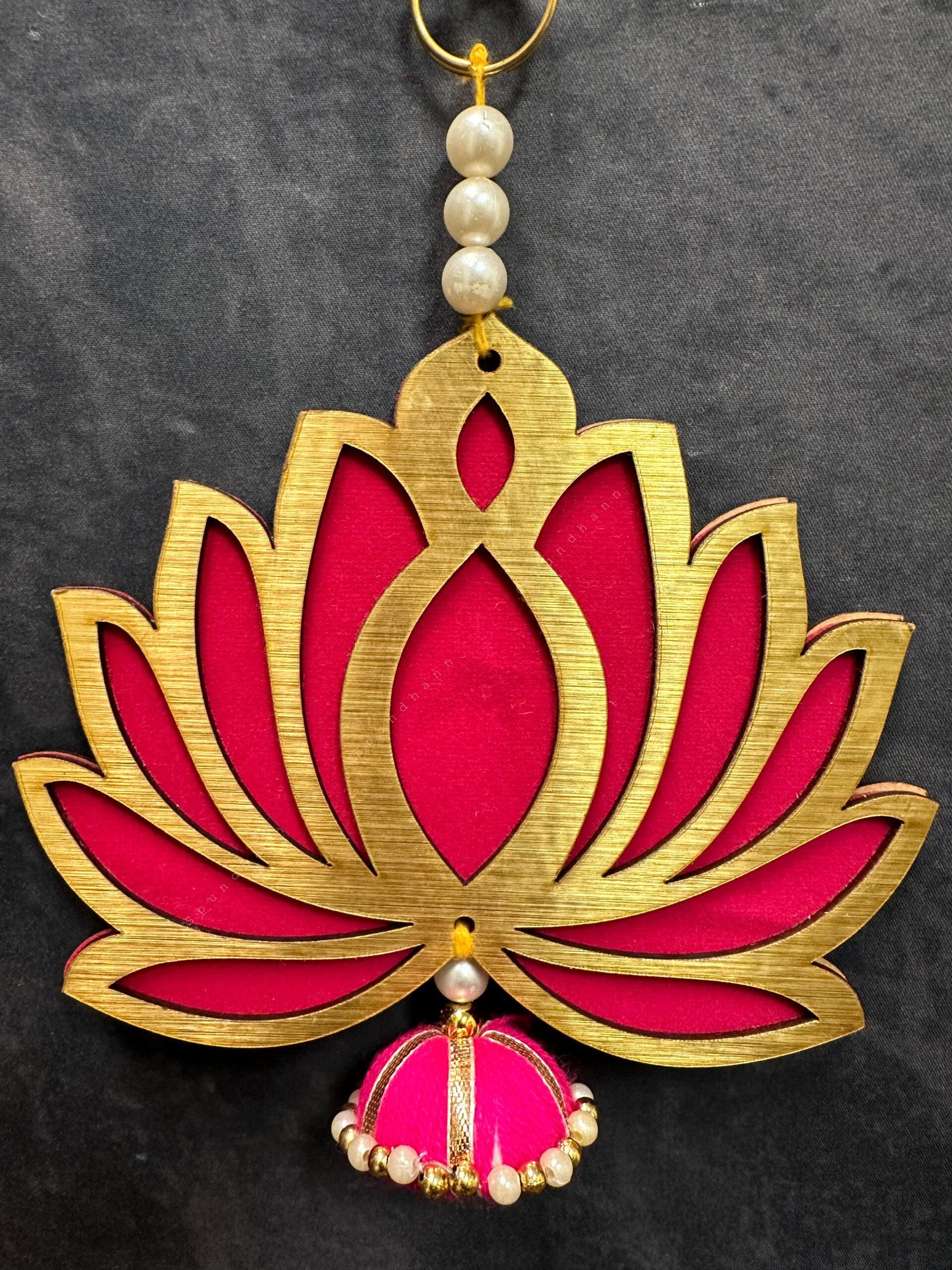 Pink Large Lotus With Pink Zumki (6) Wall Dangler