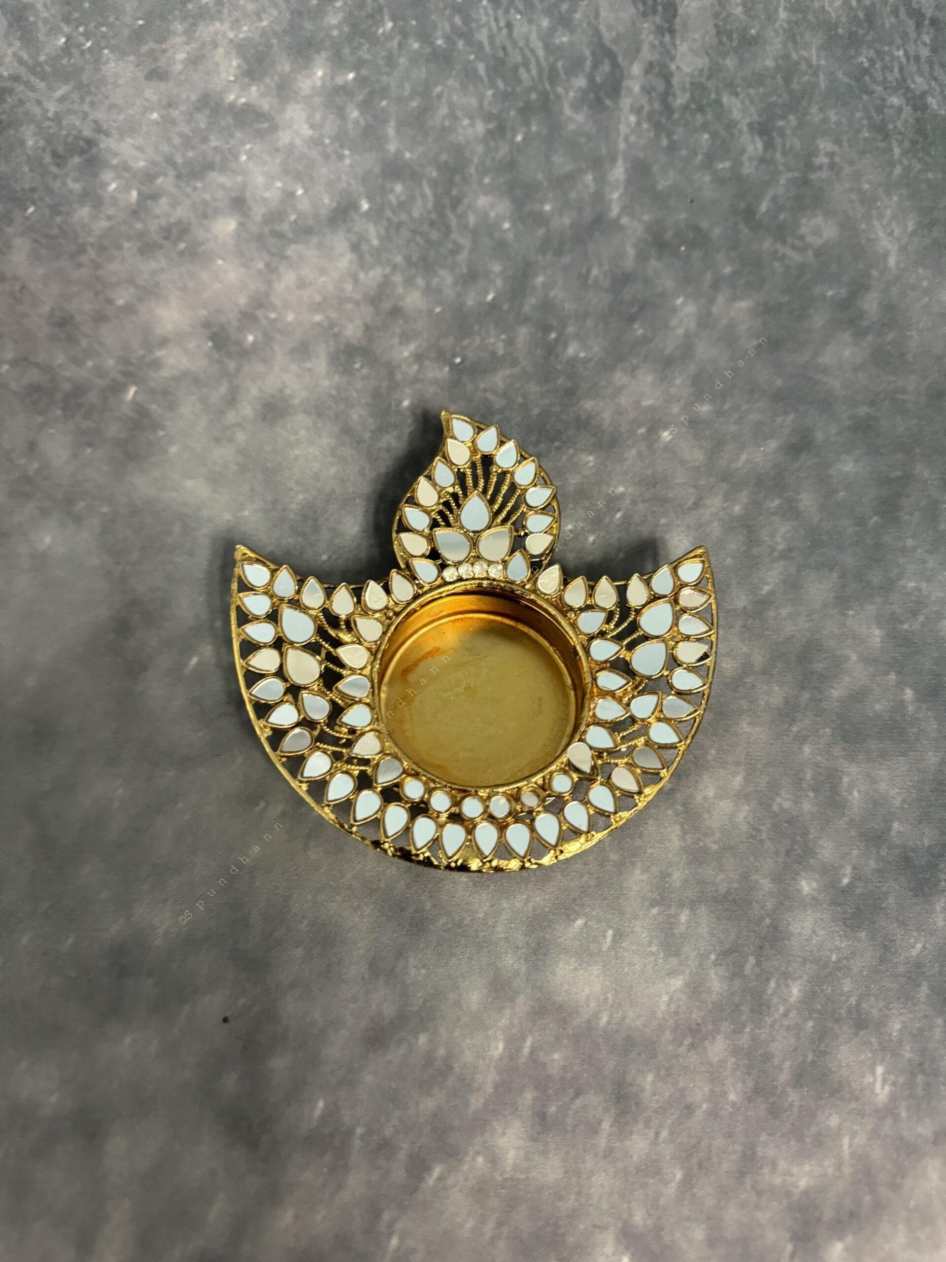 Diya Shape Tealight Holder With Mirror Work