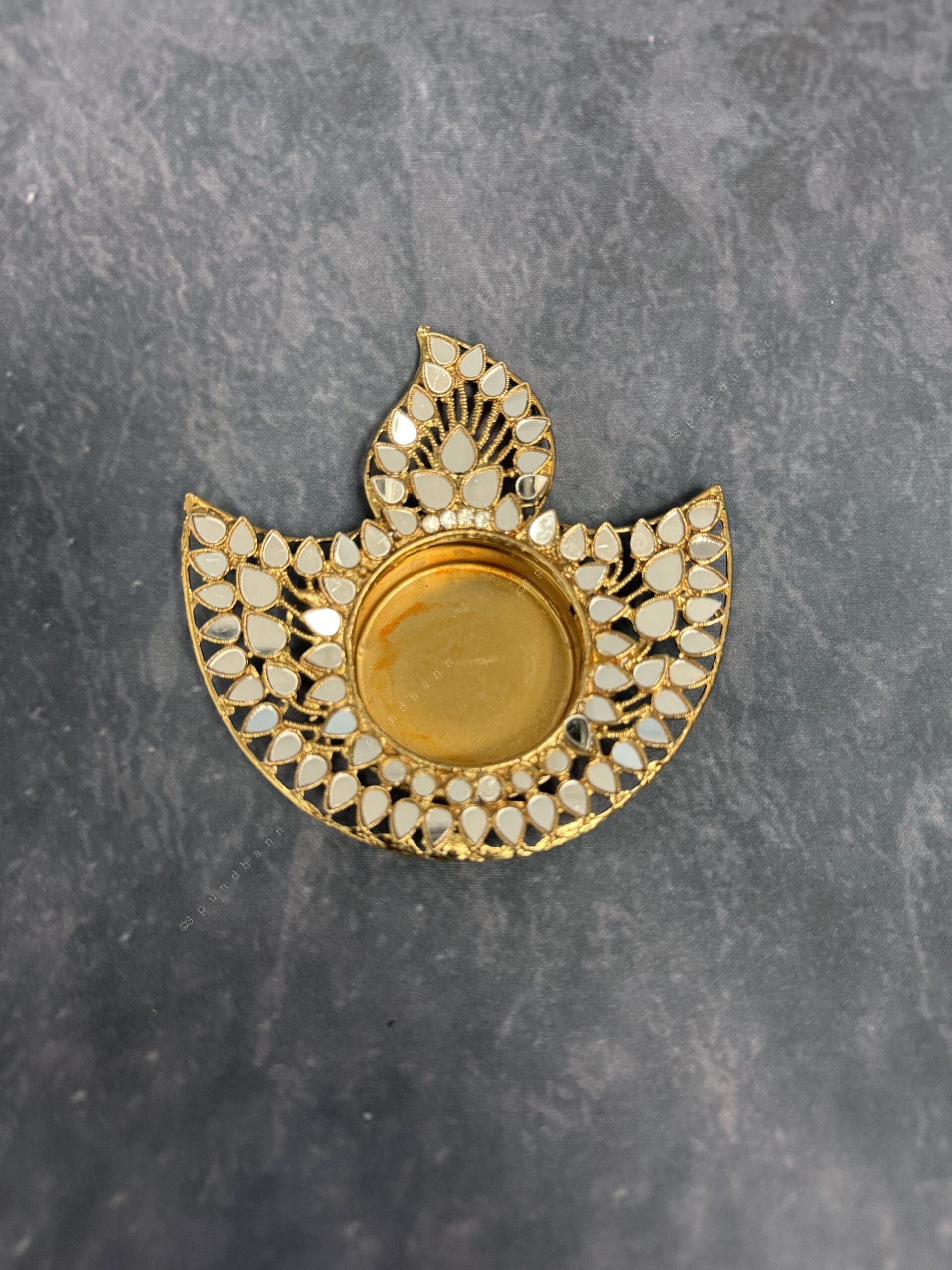 Diya Shape Tealight Holder With Mirror Work