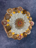 Chameli & Pom pom Circular Multi Tea Light with Wood Base
