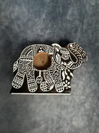 Elephant Warli Art Carved Wooden Block Tea Light Holder