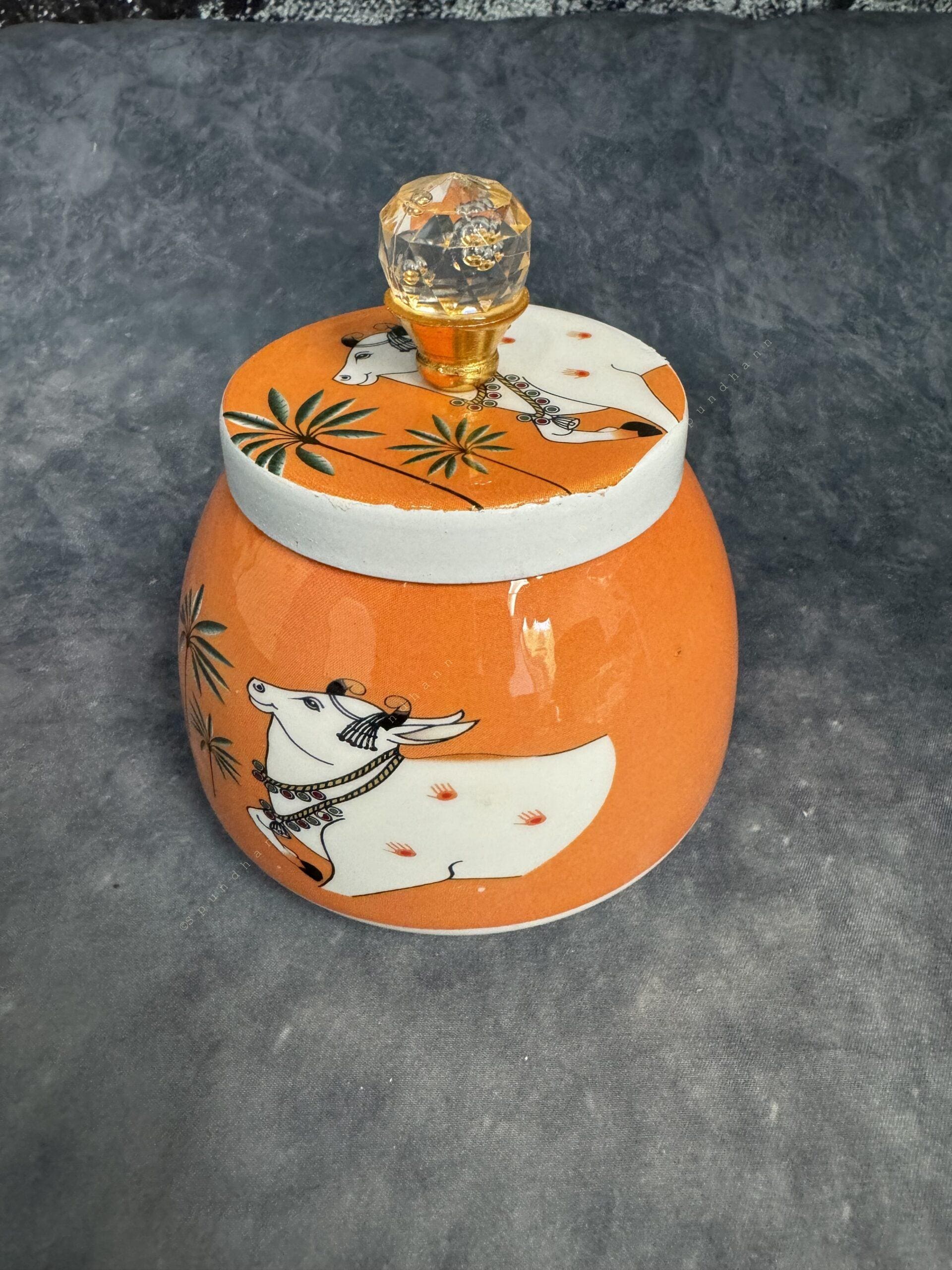 Orange Pichwai Matka Canister