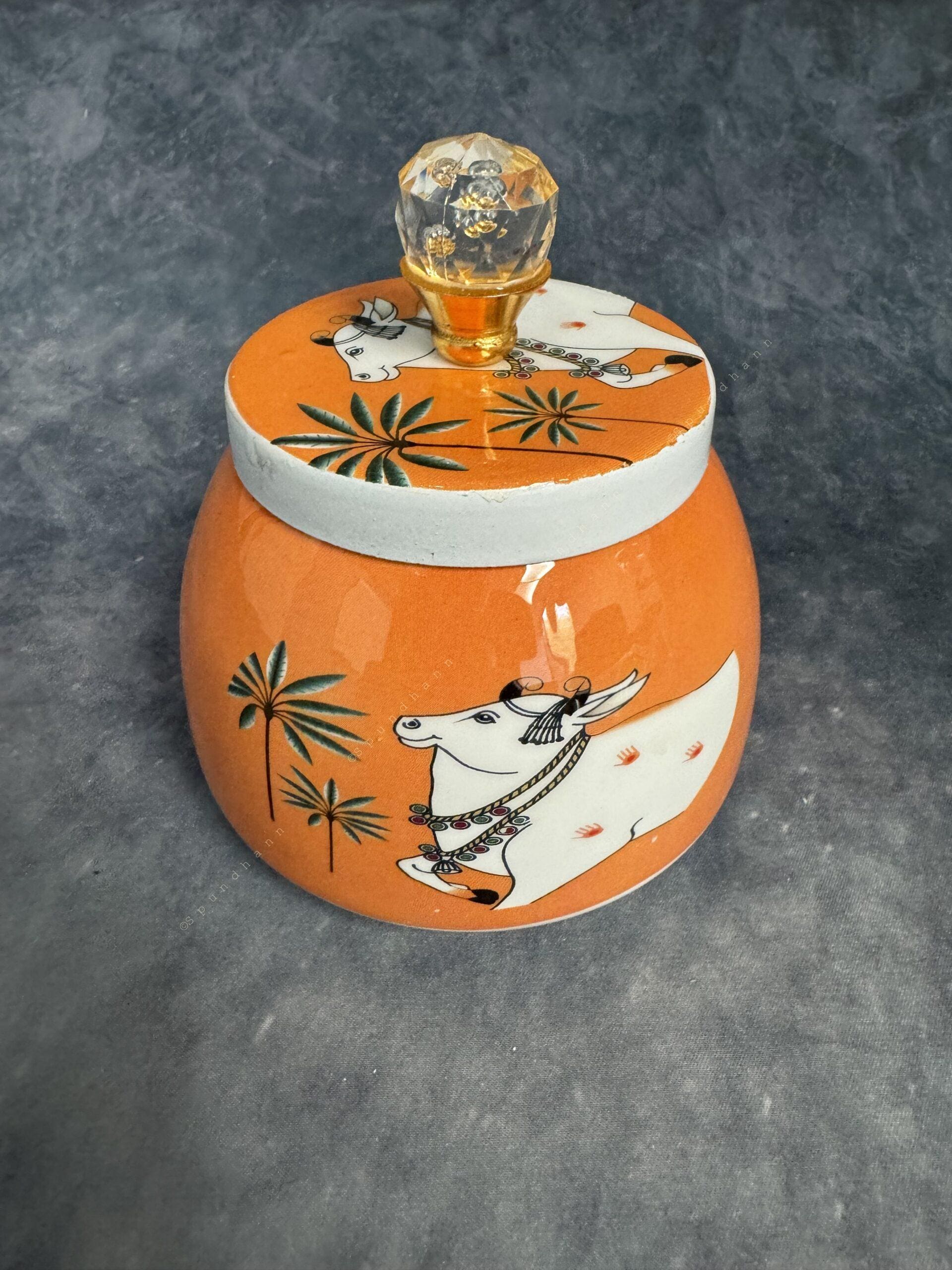 Orange Pichwai Matka Canister