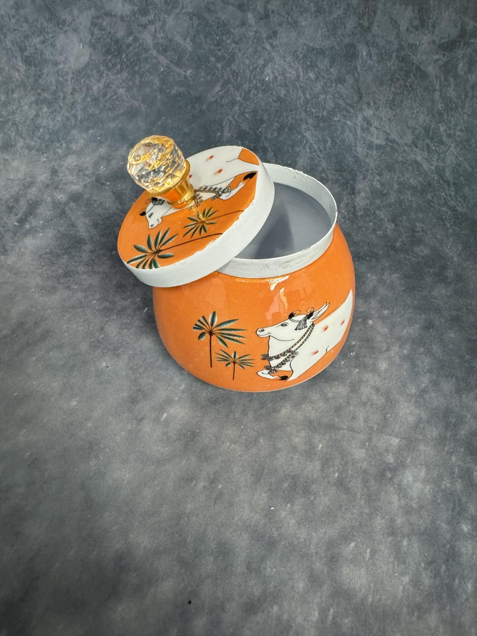 Orange Pichwai Matka Canister