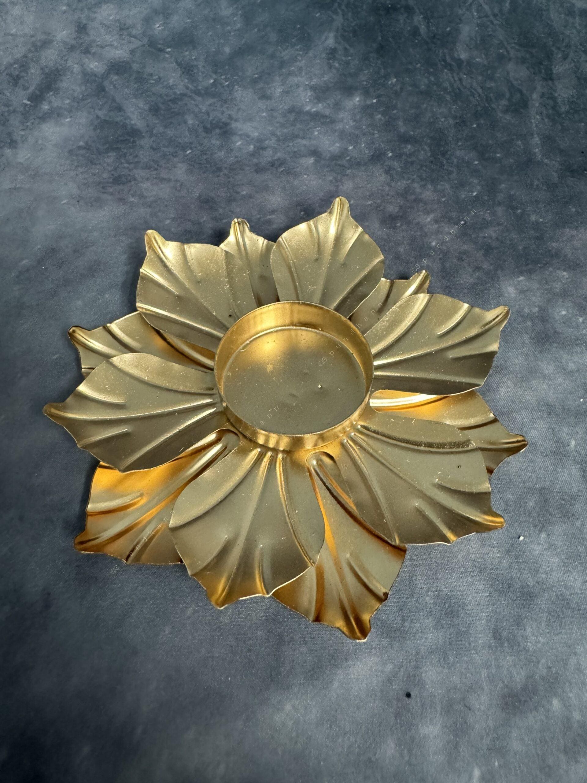 Petal Lined Golden Lotus Tea Light Holder
