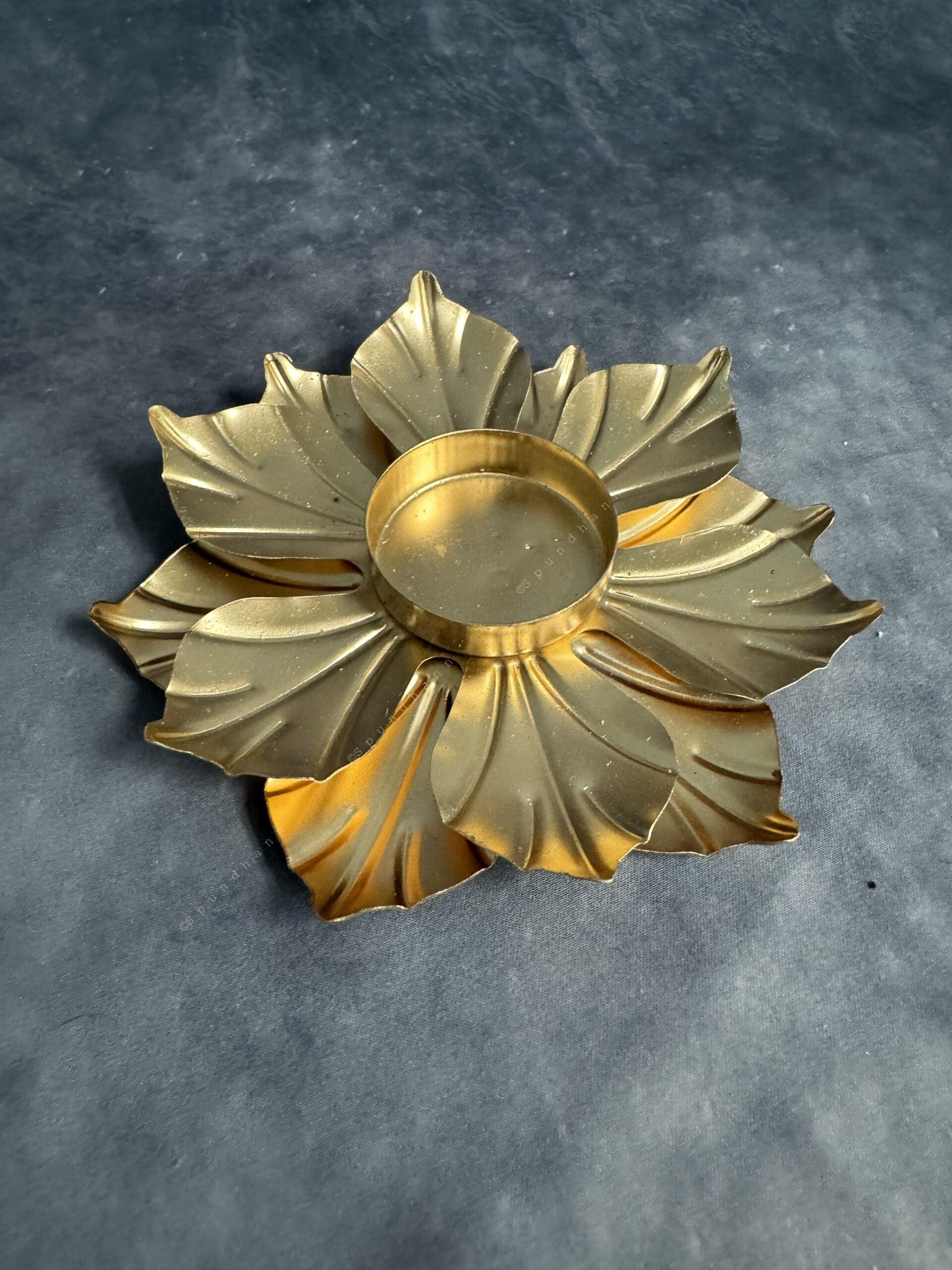Petal Lined Golden Lotus Tea Light Holder
