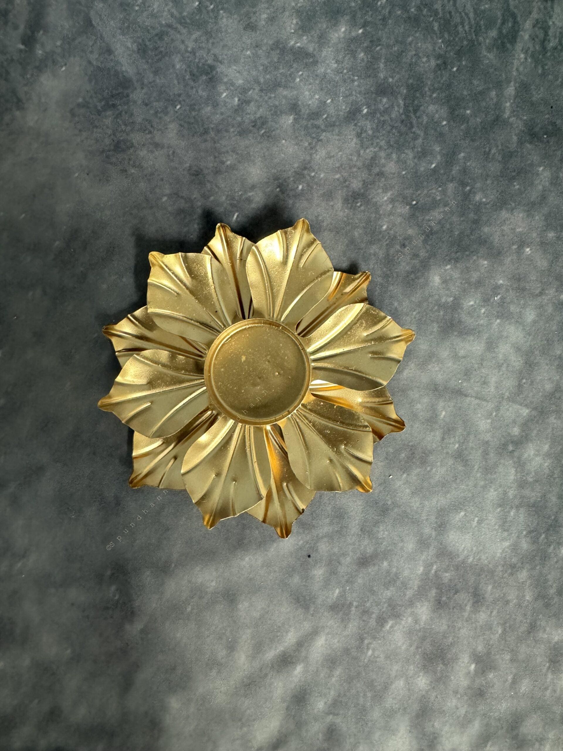 Petal Lined Golden Lotus Tea Light Holder