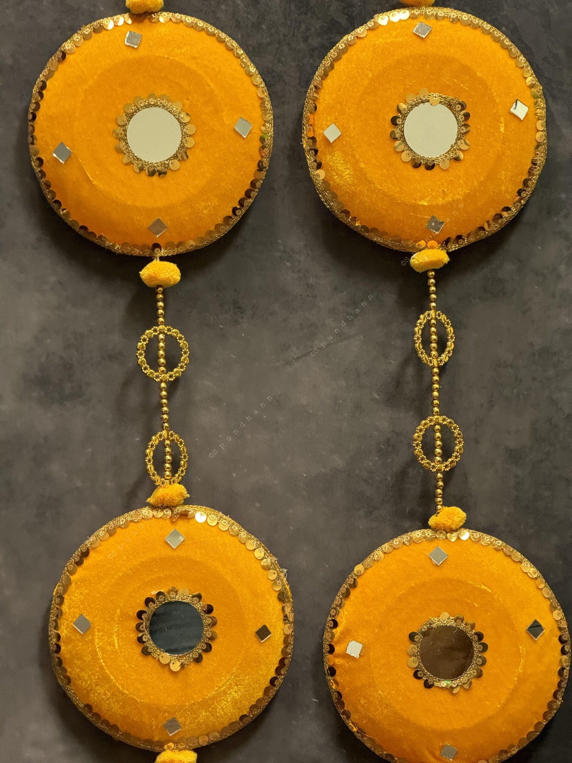 Large Disc & Pom Pom Dangler with Mirror Pair