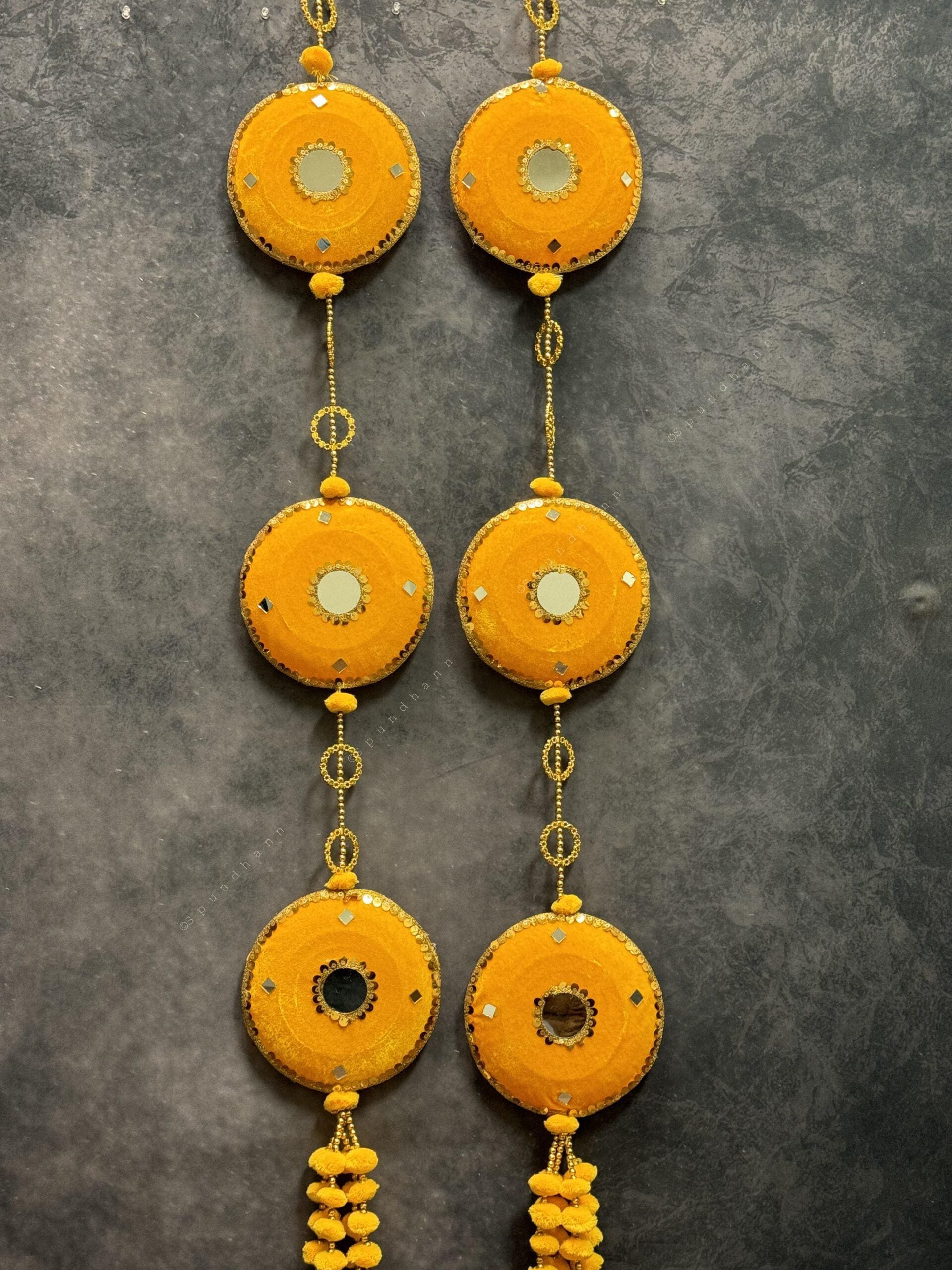 Large Disc & Pom Pom Dangler with Mirror Pair